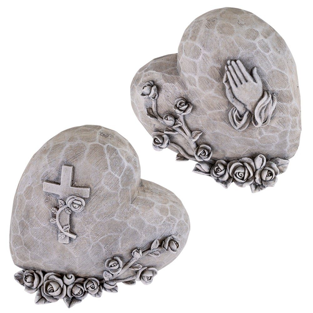 matches21 HOME & HOBBY Dekofigur Grabschmuck Herzen 2 Grabherzen Kreuz & betenden Hände (2 St)