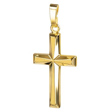 JEVELION Kreuzkette 3D Effekt Kreuz Anhänger 585 Gold - Made in Germany (Goldkreuz, für Damen und Herren), Mit Kette vergoldet- Länge wählbar 36 - 70 cm oder ohne Kette.