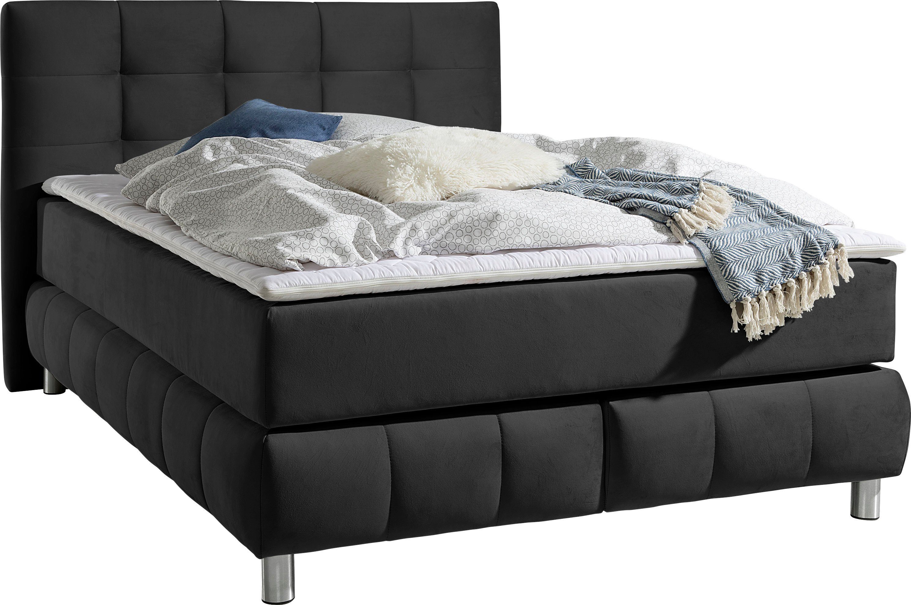 andas Boxspringbett Samtoptik Härtegrade 4 6 oder in Breiten in XXL, Struktur, 220cm, Überlänge Salo