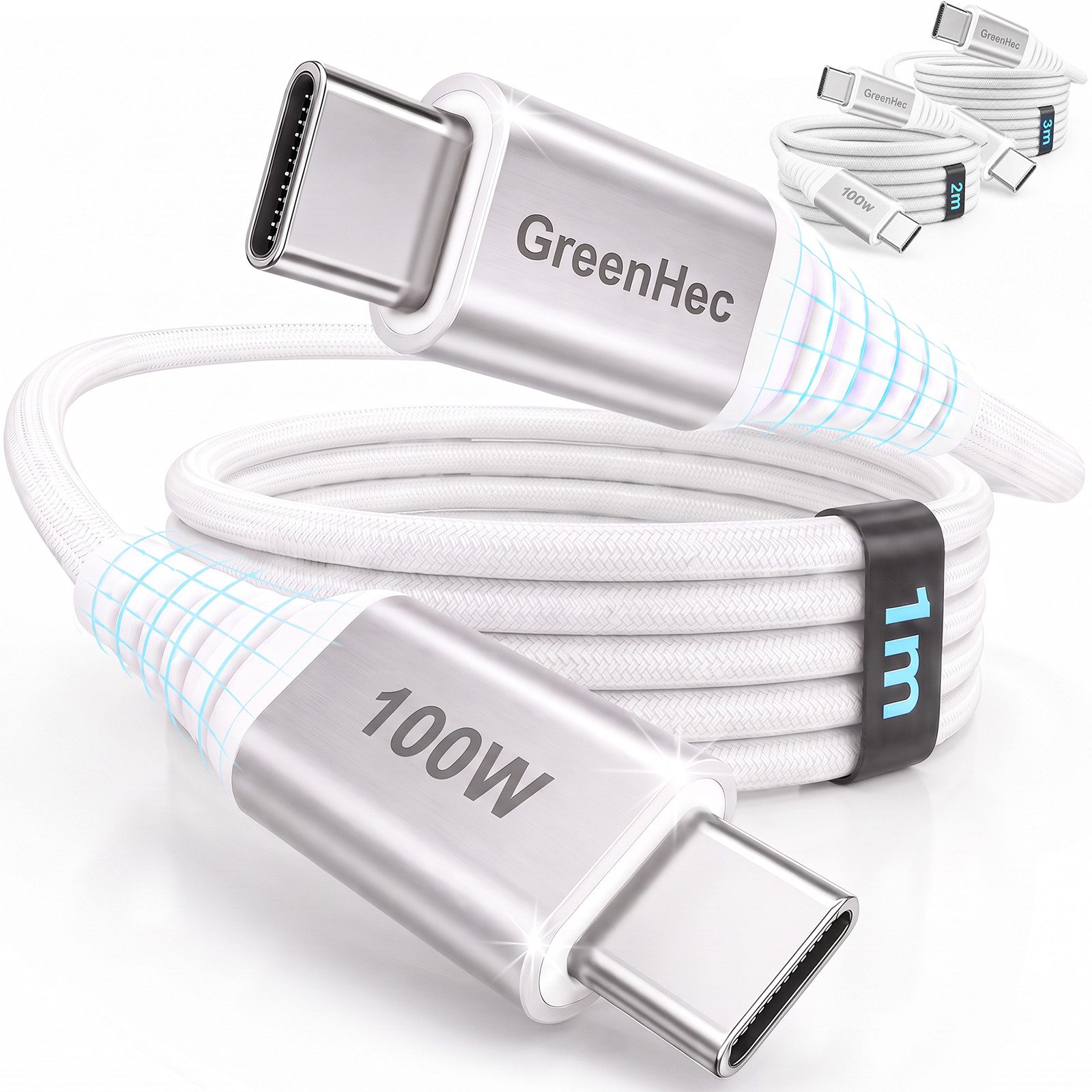 GreenHec 100w USB-C Schnell Ladekabel Fast Charging Cable Datenkabel USB-Kabel, Typ C (Eurostecker), Thunderbolt, USB-C, Typ C (Eurostecker), Thunderbolt, USB-C (100 cm), Macbook, Labtop, Xiaomi, OnePlus Samsung Kabel 1m 2m 3m von GreenHec