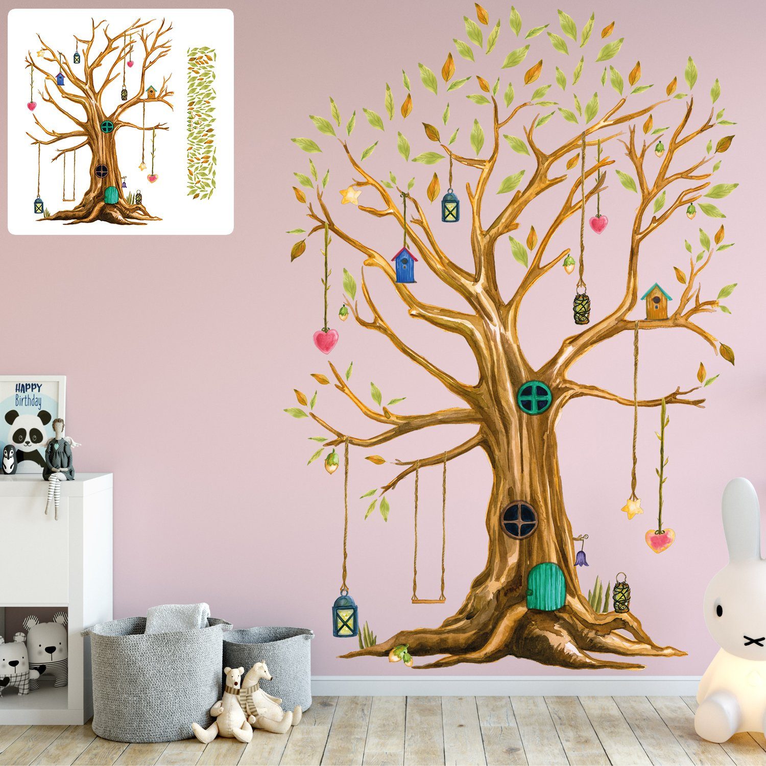 Sunnywall Wandtattoo XXL Wandtattoo Baumhaus Baum Sunnywall EXKLUSIV Set verschiedene Motive Kinderzimmer Aufkleber bunt Wanddeko