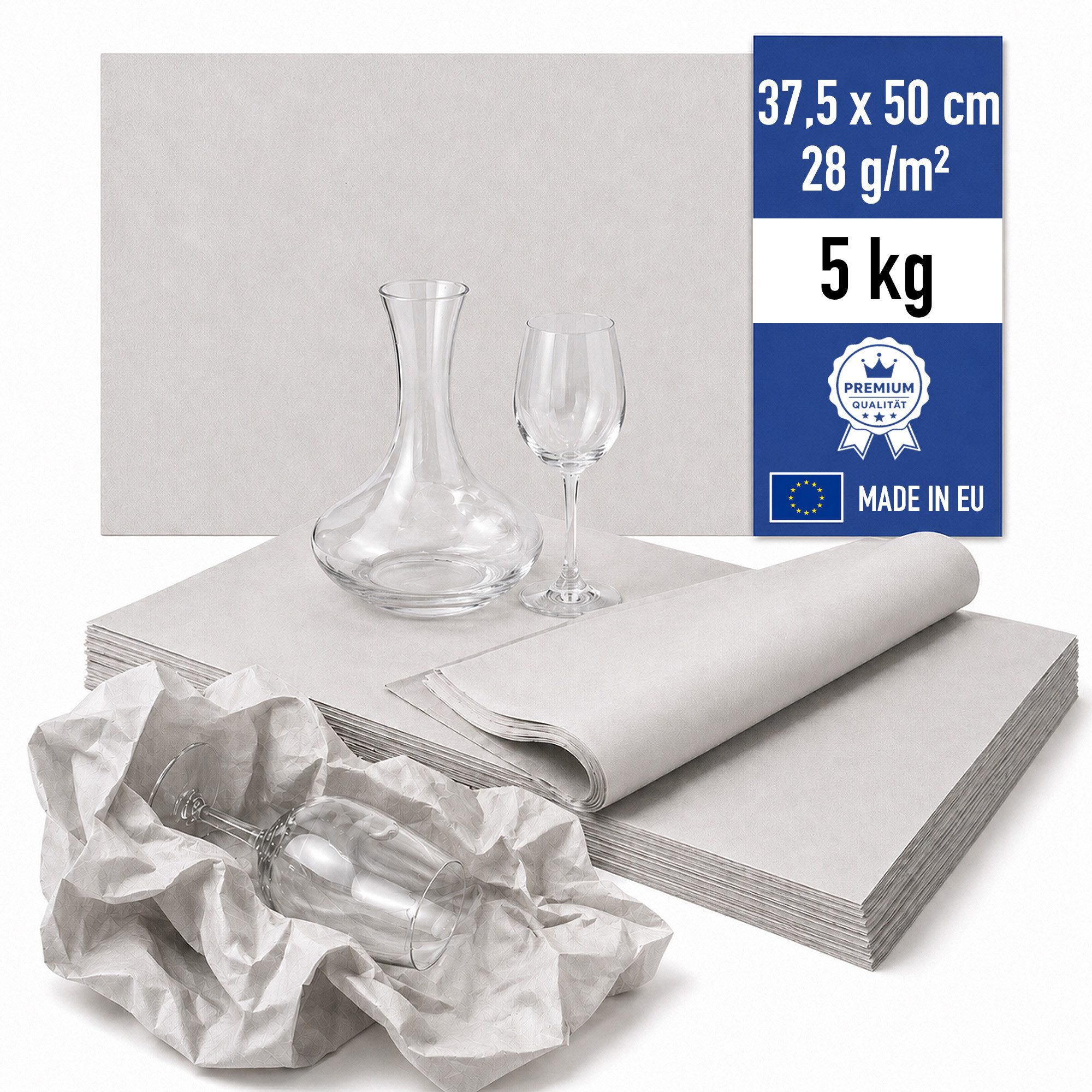Papieronkel Seidenpapier Packseide Packpapier 37,5x50cm 28g/m² für Packen Umzug Geschirr Gläser, 5kg Einschlagpapier zum Einwickeln, 100% Recycling, weich & staubarm