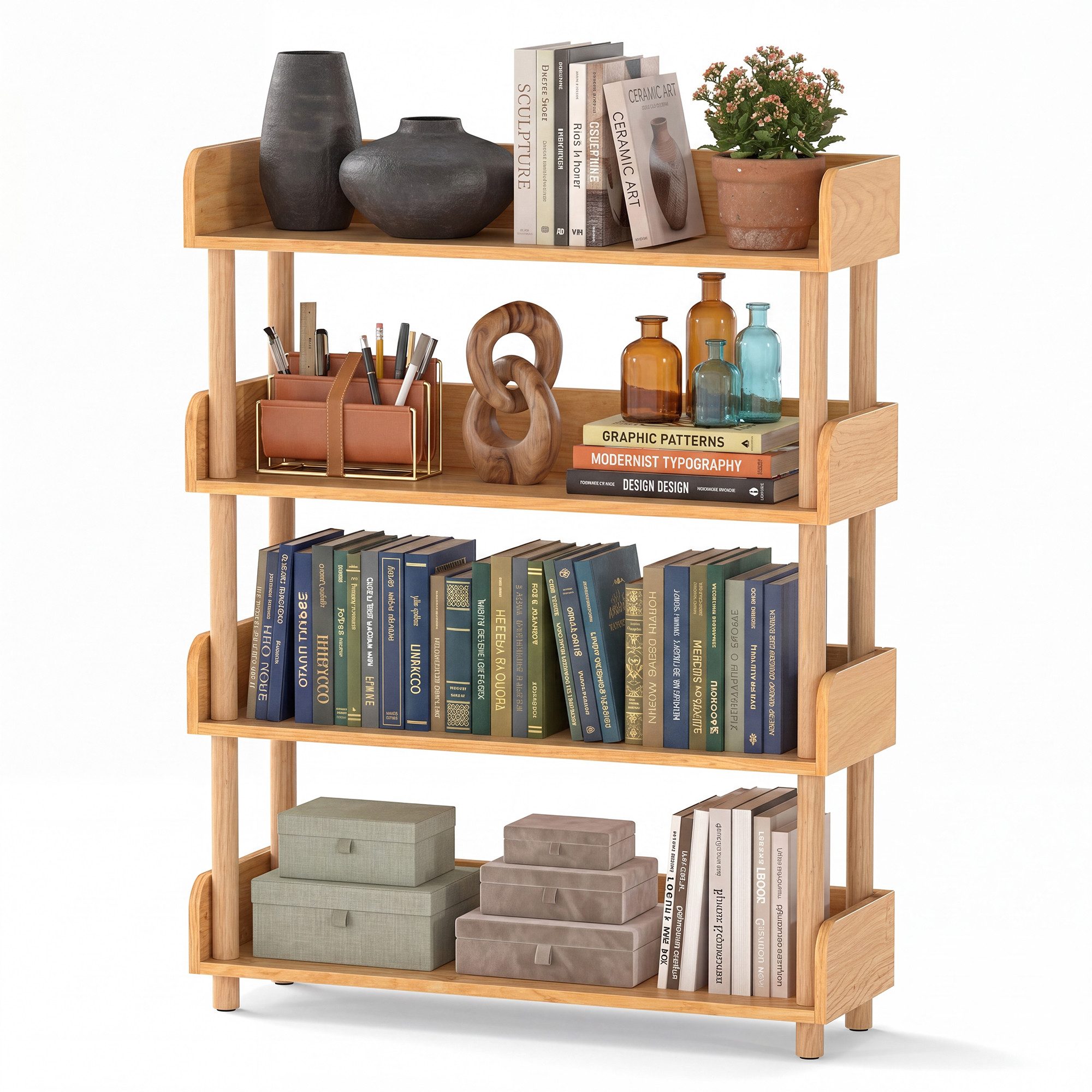 KOMFOTTEU Bücherregal Standregal Küchenregal Holzregal, mit 3 offenen Ebenen
