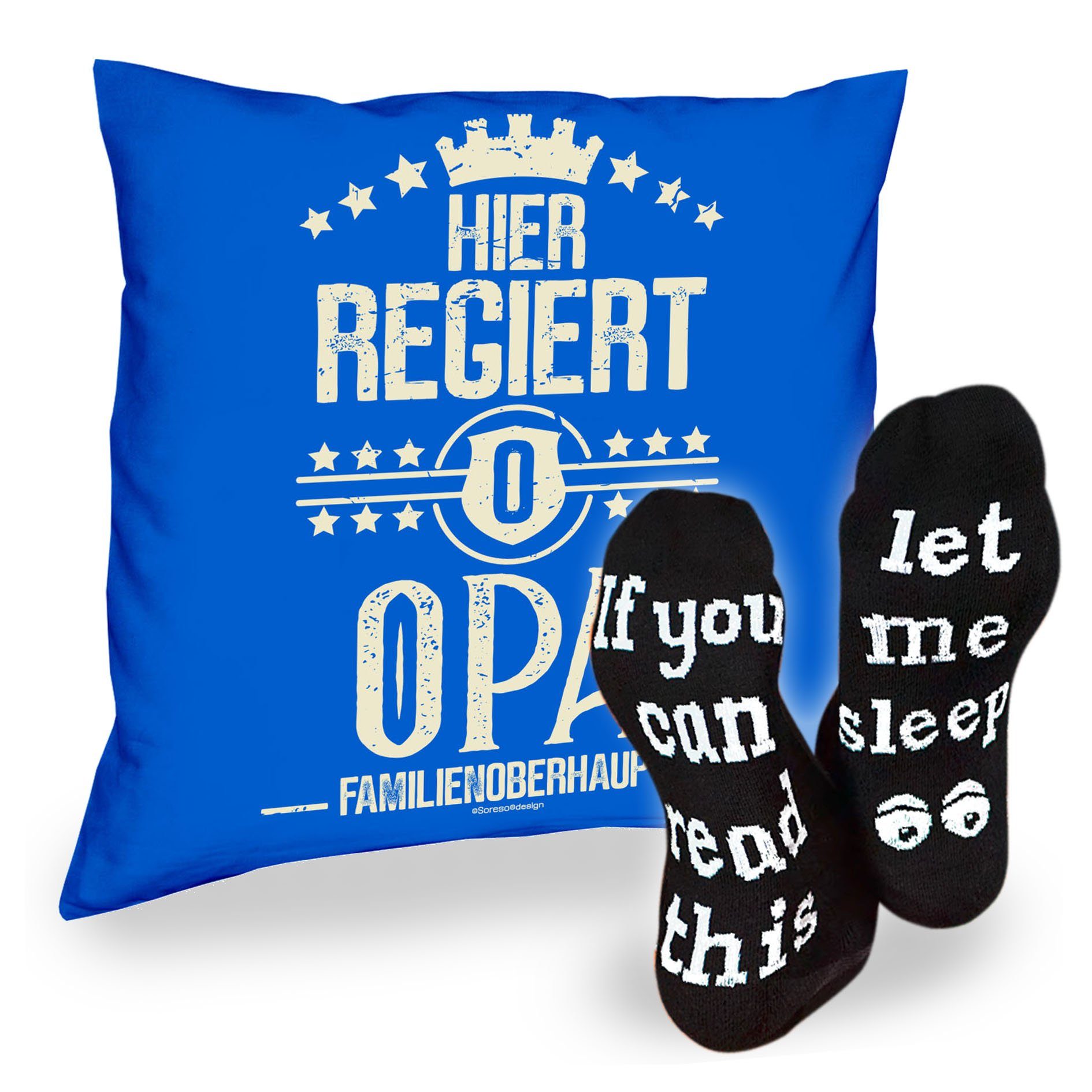 Hier Sprüche Opa & Sleep, regiert Vatertagsgeschenk royal-blau Socken Kissen Soreso® Männer Dekokissen Opa