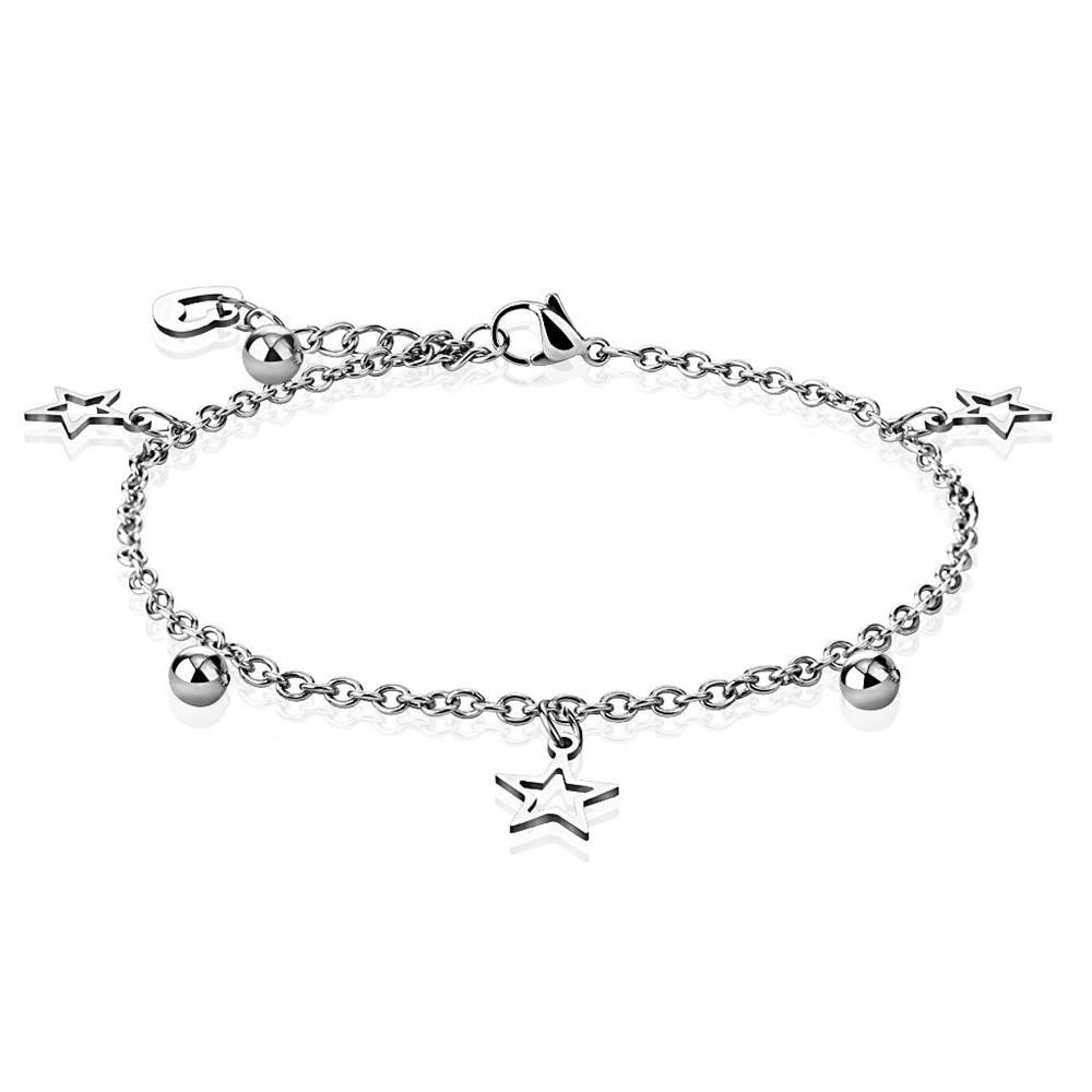 Armband Bettelarmband Stern, Herz & Kugel Silber aus Edelstahl Unisex