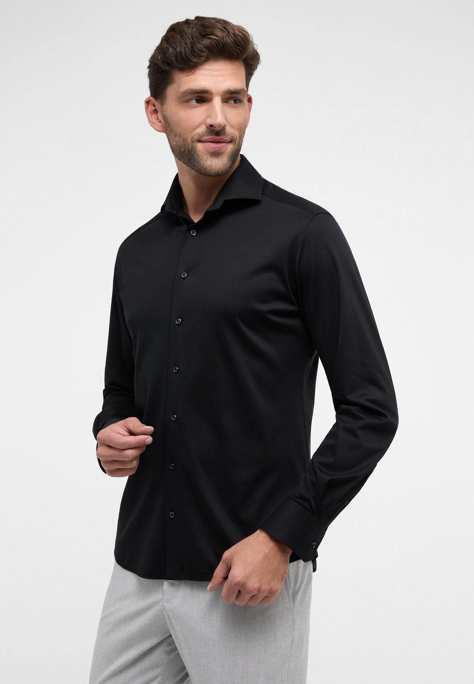 Langarmhemd Eterna schwarz MODERN FIT