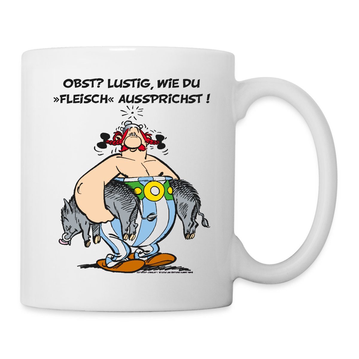 Spreadshirt Tasse Asterix und Obelix Obst Fleisch Spruch Tasse, Keramik