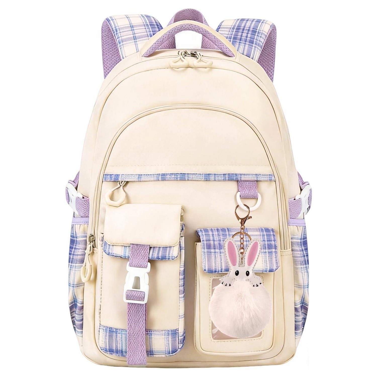 LuxusKollektion Schulranzen Mädchen Rucksack Kawaii Kariert Beige