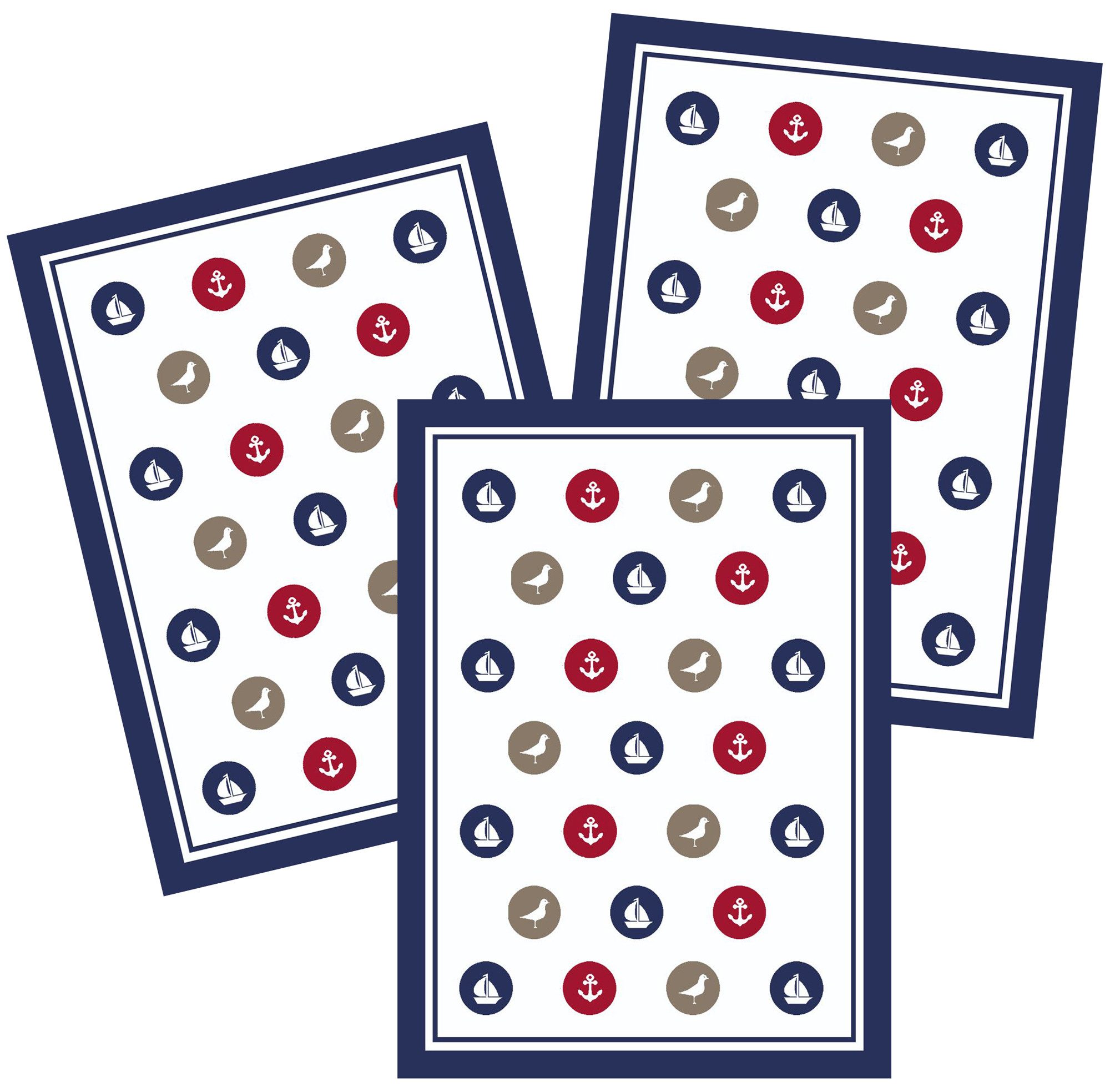 Kracht Geschirrtuch Strandleben, (3-tlg., 3-teilig), 3er Pack Geschirrtücher (3 Stück), ca. 50 x 70 cm, Halbleinen bedruckt