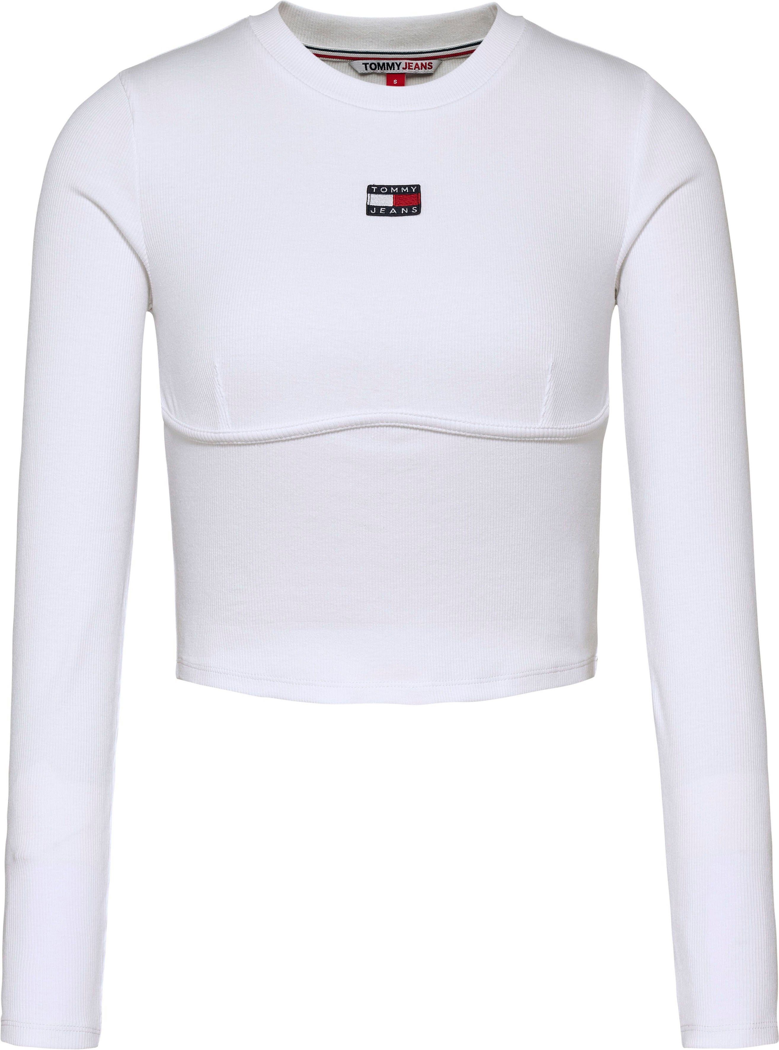 Tommy Jeans LS BADGE Logo-Badge White TJW Rundhalsshirt mit XS BBY