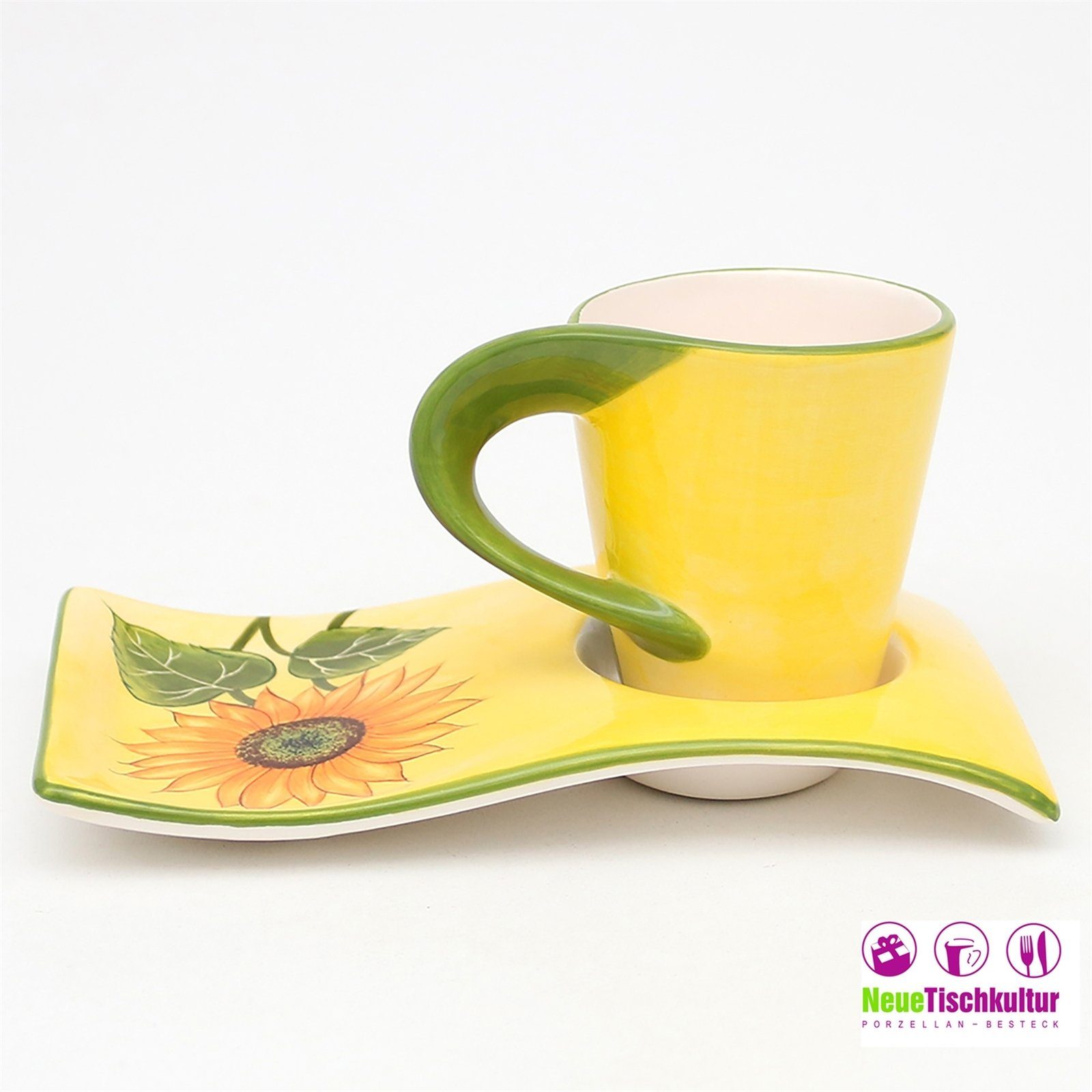 Neuetischkultur Tasse Keramik Unterteller, Kaffeetasse modern mit Sonnenblume