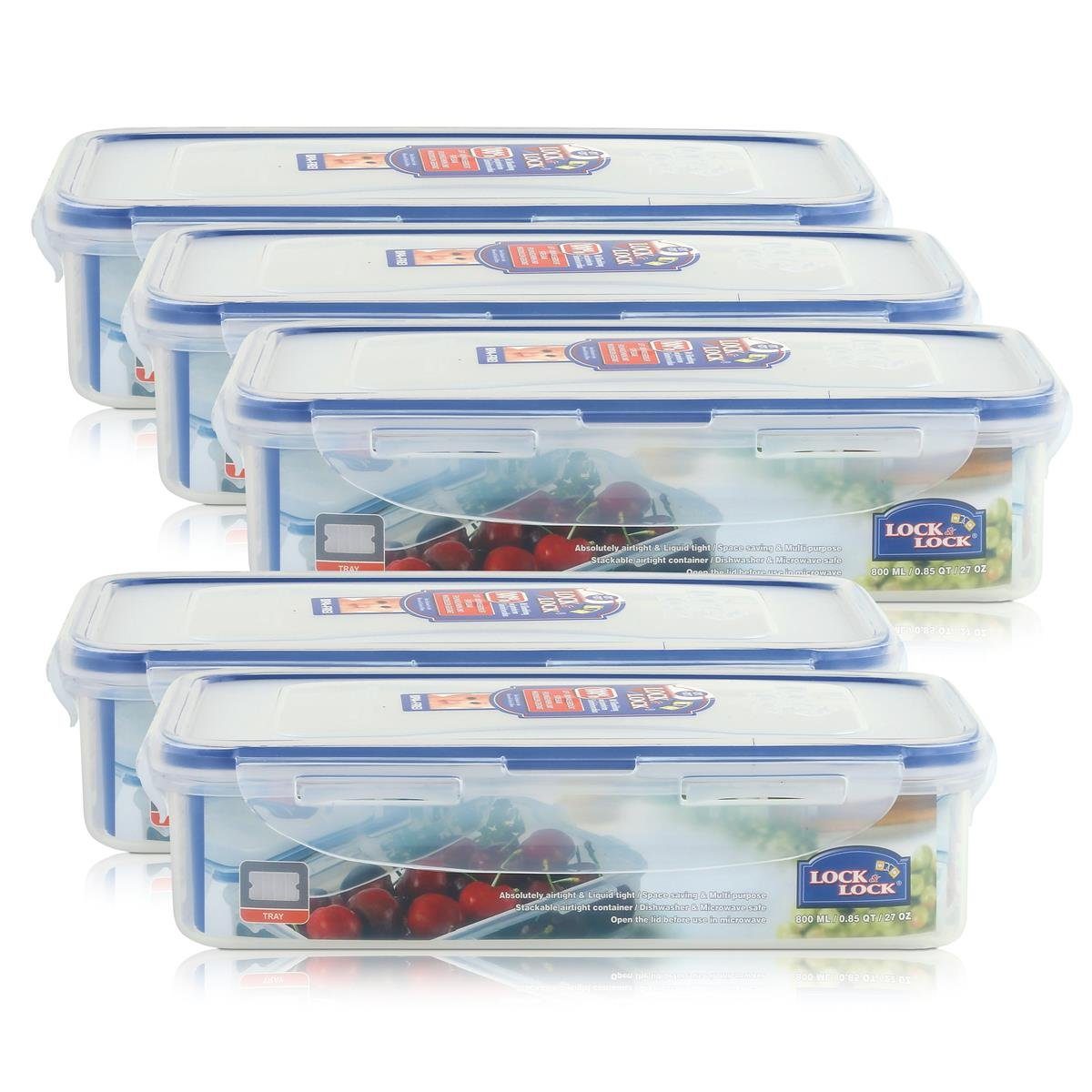 LOCK & LOCK Vorratsdose Lock&Lock HPL816T Frischhaltedose 800ml - Luft & Wasserdicht (5er Pack, Kunststoff