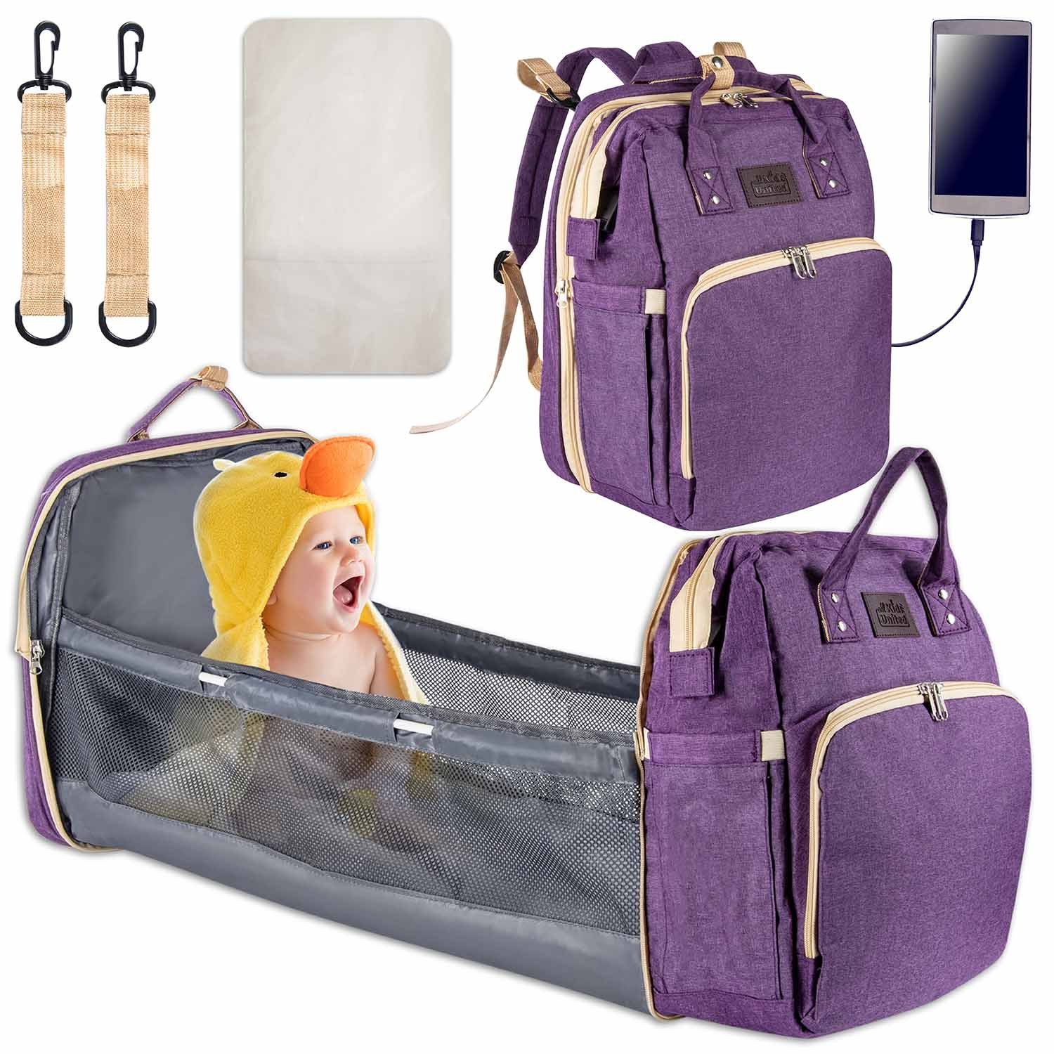 all Kids United Wickelrucksack Babytasche mit Kinderbett (Set, Baby-Rucksack, Wickelauflage, integriertem Babybett, Kinderwagen-Haken)