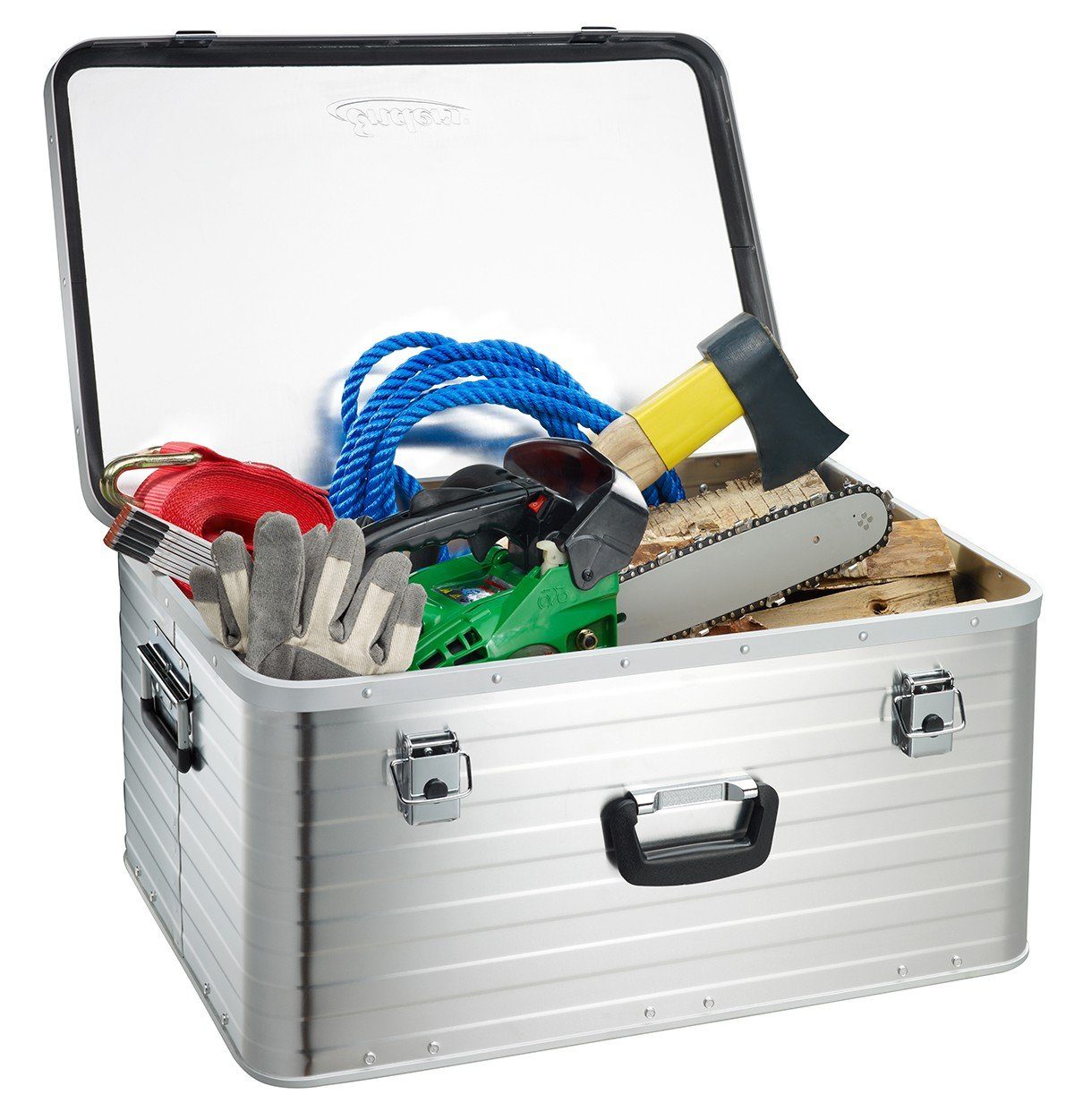 Enders® Aufbewahrungsbox Alubox 80 L+Schloss Set, hochwertig verarbeitet mit Moosgummidichtung, Alukiste Transportbox Lagerbox Alukoffer Metallkiste Alubox