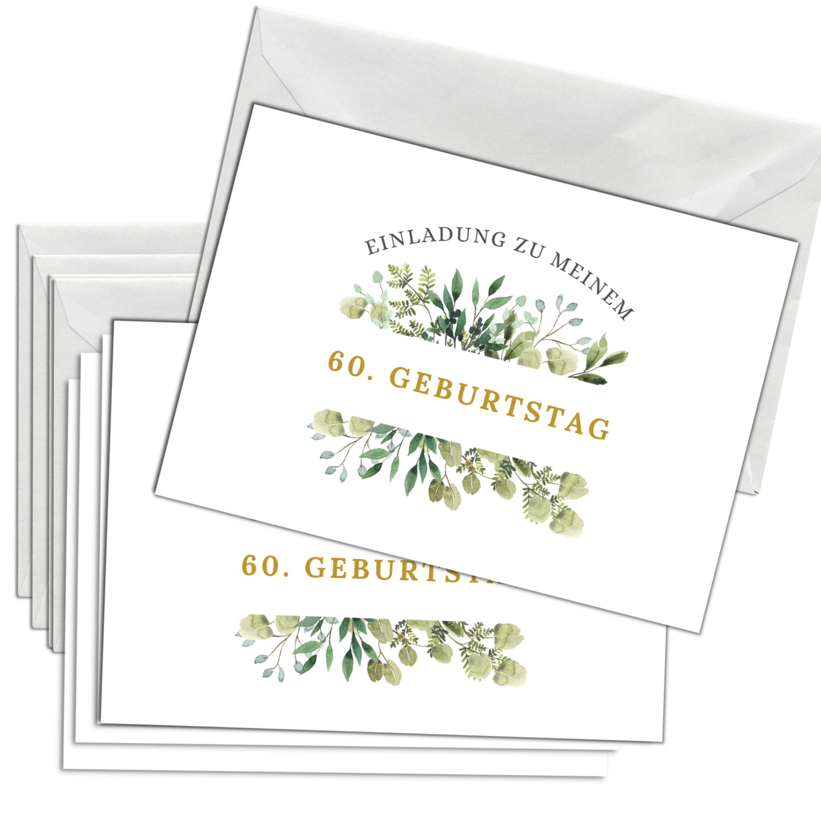 Briefzauber Einladungskarten Geburtstagseinladung 60. Geburtstag, Set 12x Karten & 12x Umschläge