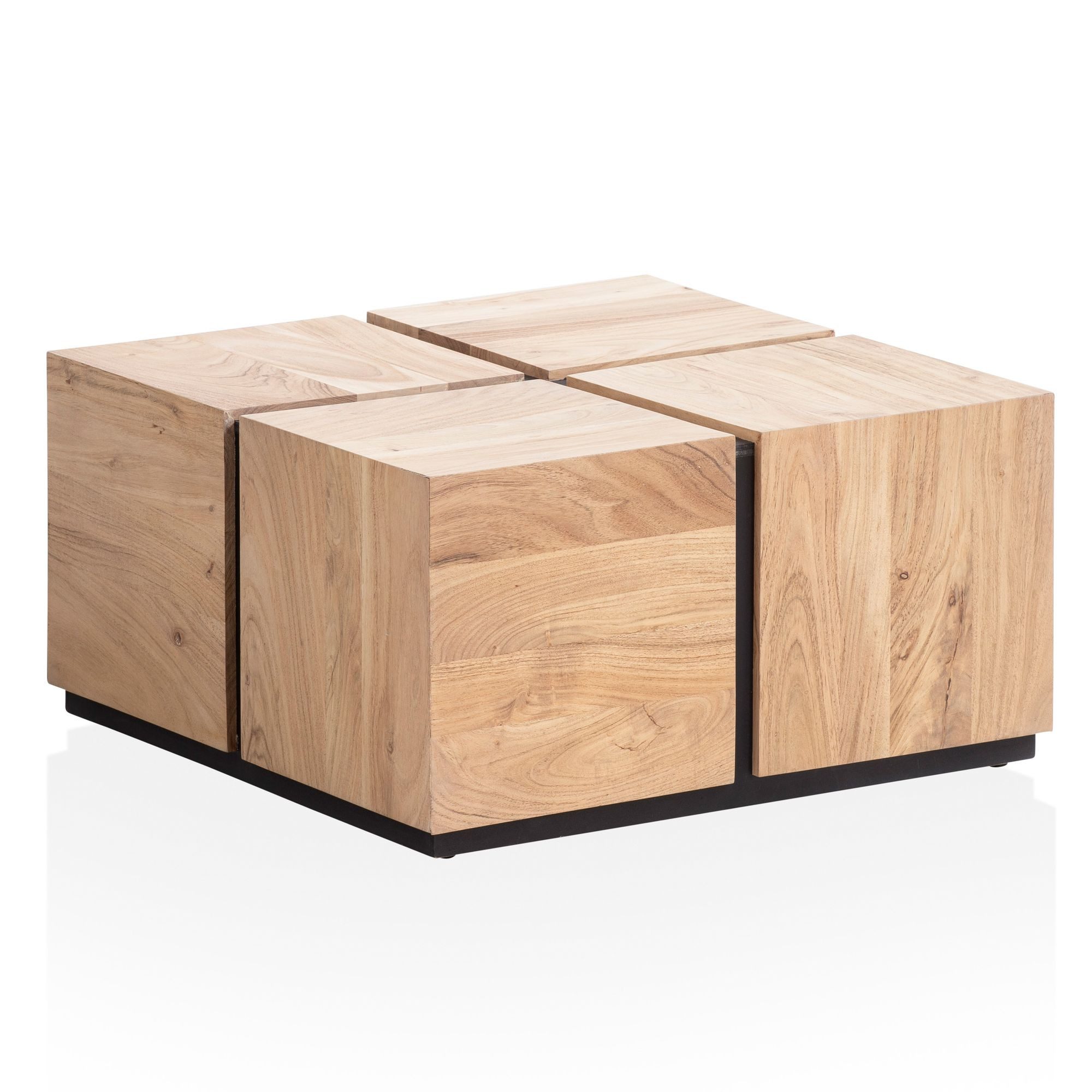 Wohnling Couchtisch WL6.978 (MONOBLOC Akazie Massivholz Quadratisch Cube), Sofatisch Kaffeetisch, Wohnzimmertisch Modern