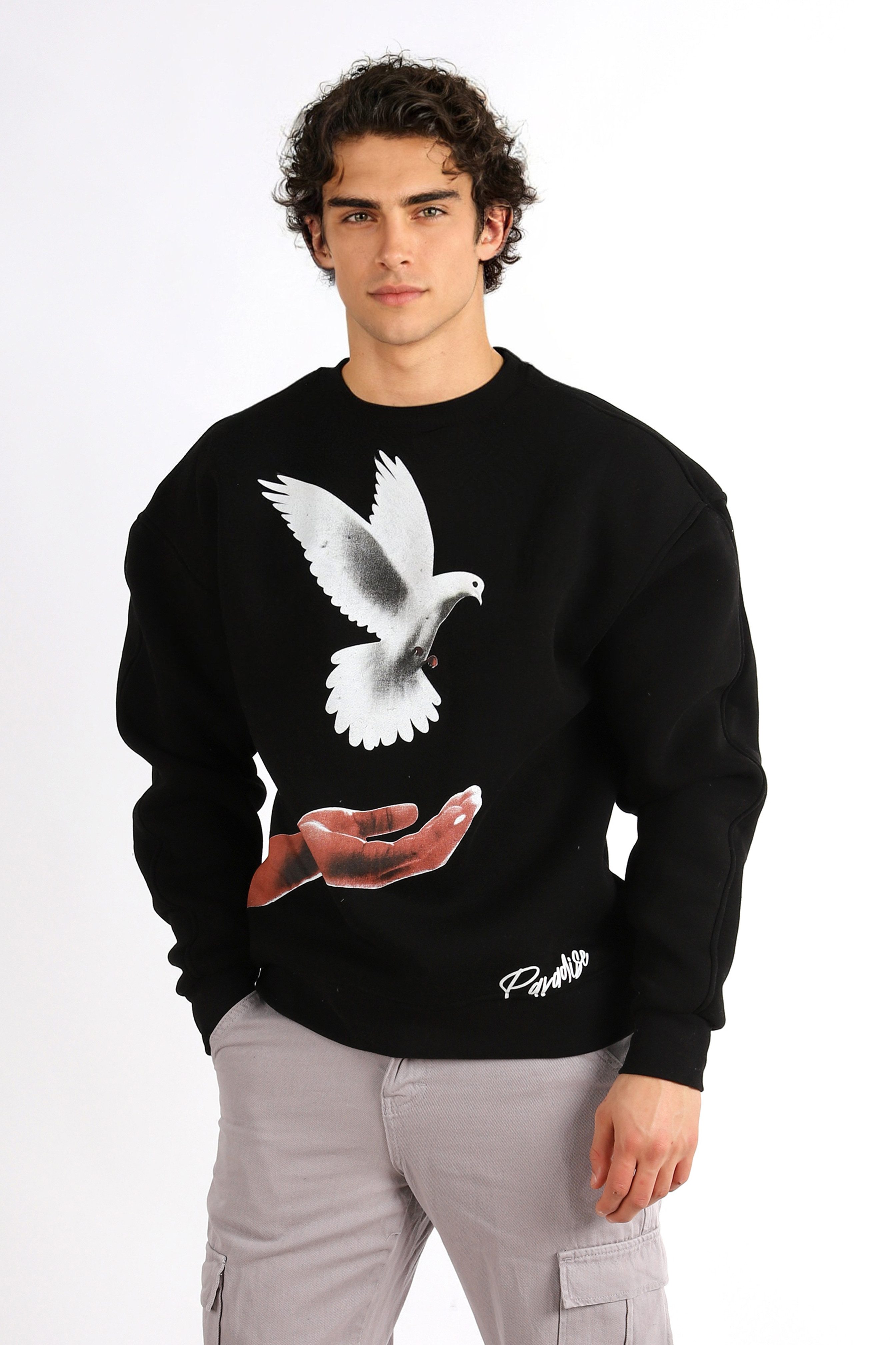 Megaman Jeans Sweatshirt Basic Sweatshirt I Pullover Herren aus Baumwolle & Elastan Print
