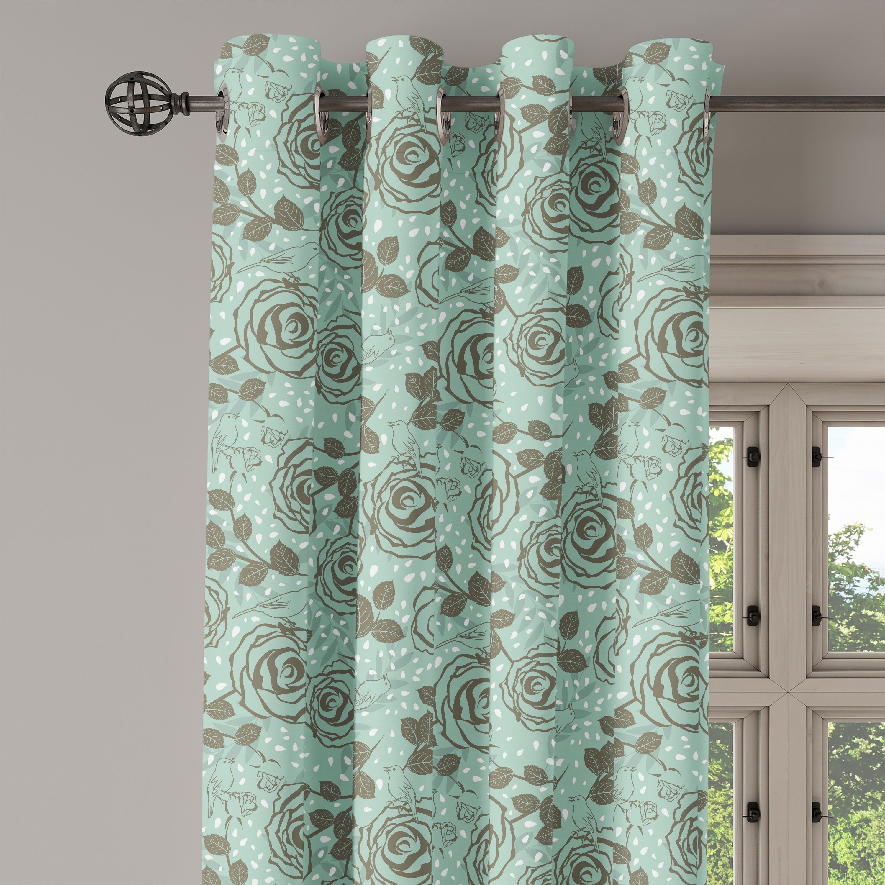 Dekorative Inspirations Blumen Abakuhaus, Schlafzimmer Wohnzimmer, Gardine für 2-Panel-Fenstervorhänge Romantische