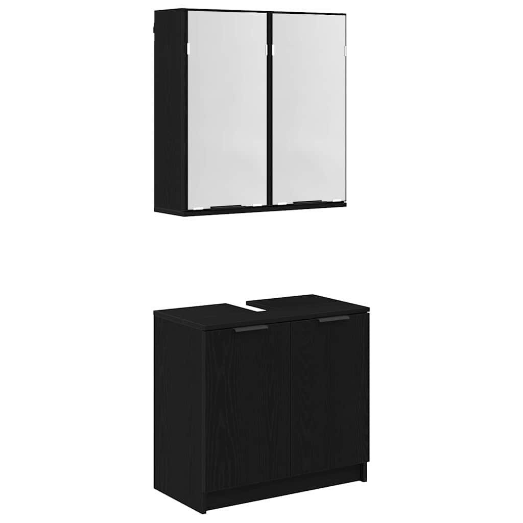 vidaXL Badezimmer-Set Badezimmerschrank-Set 2 Stk. Schwarz Eichen-Optik Holzwerkstoff, (2-St)