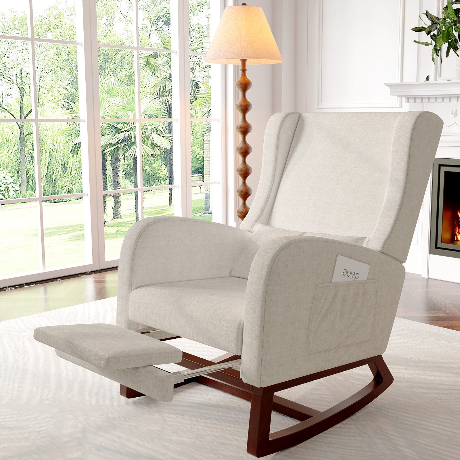 BELUPAI Schaukelstuhl Polster Schaukelsessel, mit Fußstütze,für Schlafzimmer, (Set, 1 St), 2 Seitentaschen,1 Lendenkissen,Leinen,Beige