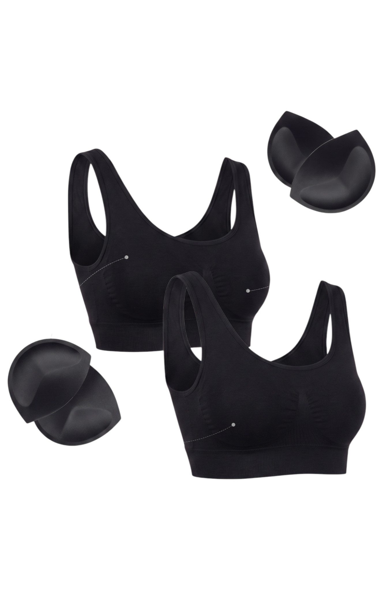 fashionshowcase Bustier Damen 2er Pack Bambus BH mit Pads breite Träger weich (2-tlg) weiches Bambusmaterial mit breiten Komfortträgern