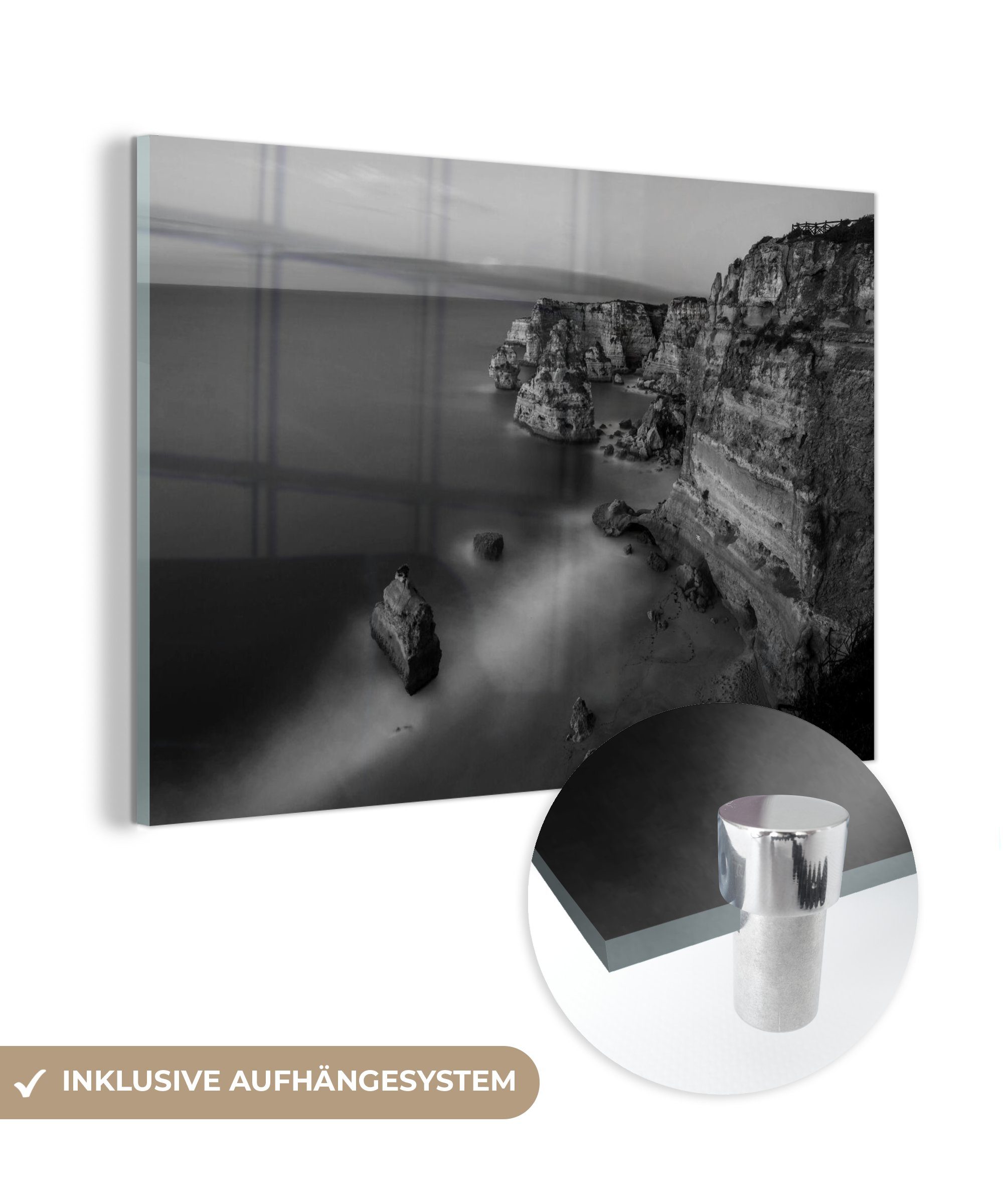 MuchoWow Acrylglasbild Dämmerungsaufnahme der Küste bei der Meereshöhle von Benagil in, (1 St), Acrylglasbilder Wohnzimmer & Schlafzimmer