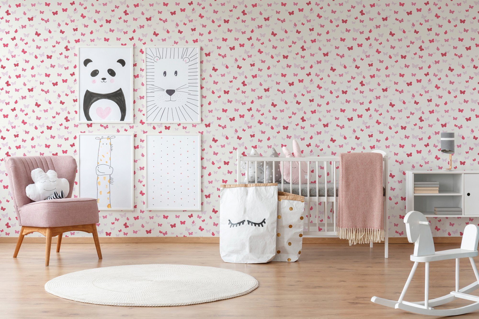 Vliestapete Création Kinderzimmer rosa/weiß/rot Attractive, Schmetterling Tapete A.S.