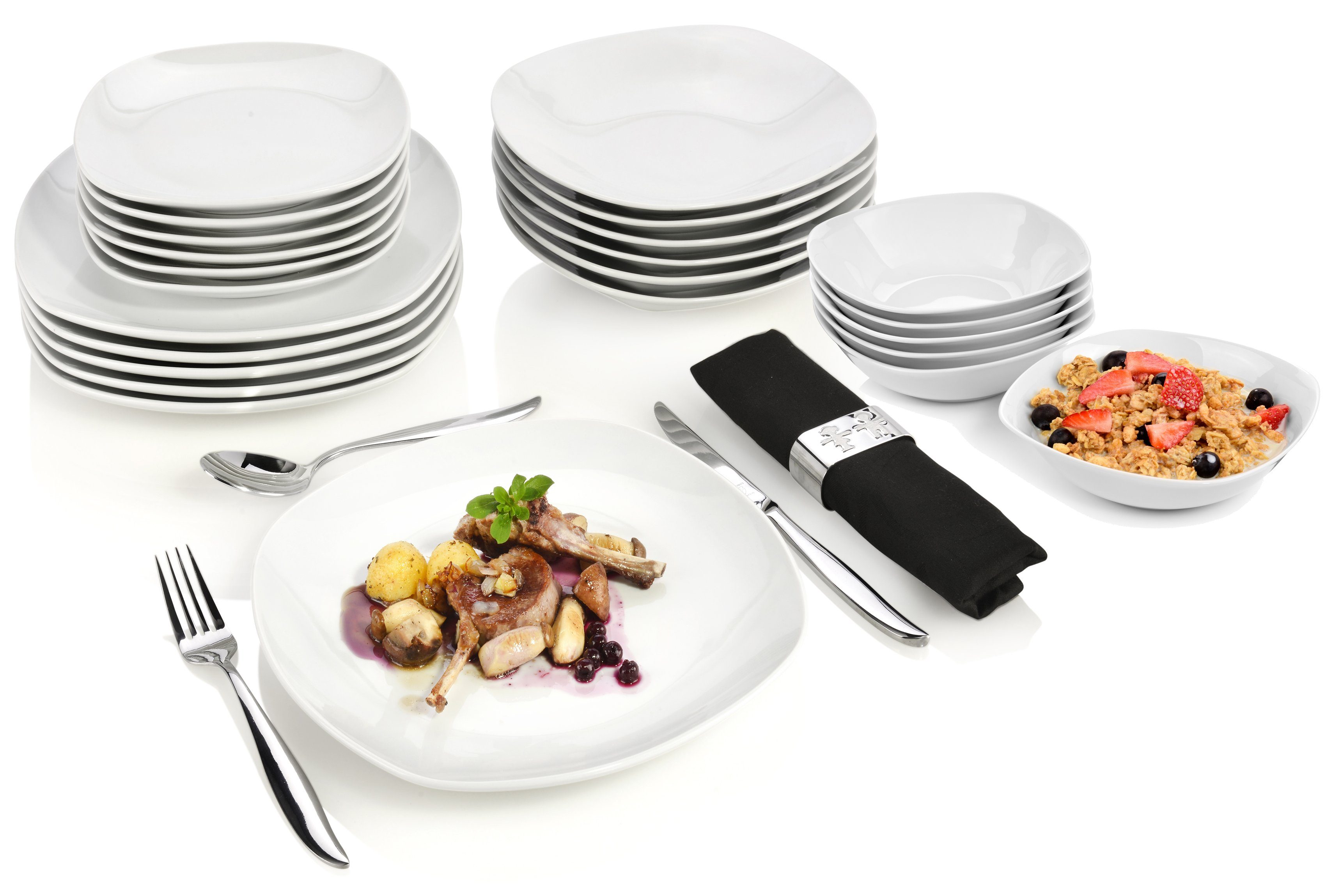 SÄNGER Tafelservice Bilgola Geschirrset, Weiß (24-tlg), 6 Personen, Porzellan, Spülmaschinengeeignet, Premium Collection
