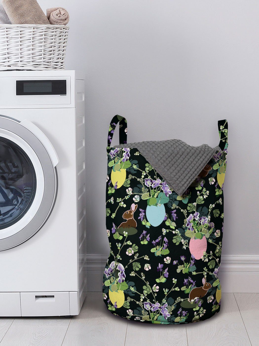 Kordelzugverschluss Wäschekorb Iris-Blüten-Kaninchen-Häschen für mit Waschsalons, Abakuhaus Griffen Ostern Wäschesäckchen