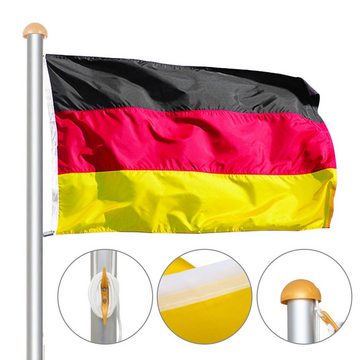 Randaco Fahne Fahnenmast, Fahne, Aluminium Flaggenmast, Deutschlandfahne 6,50m