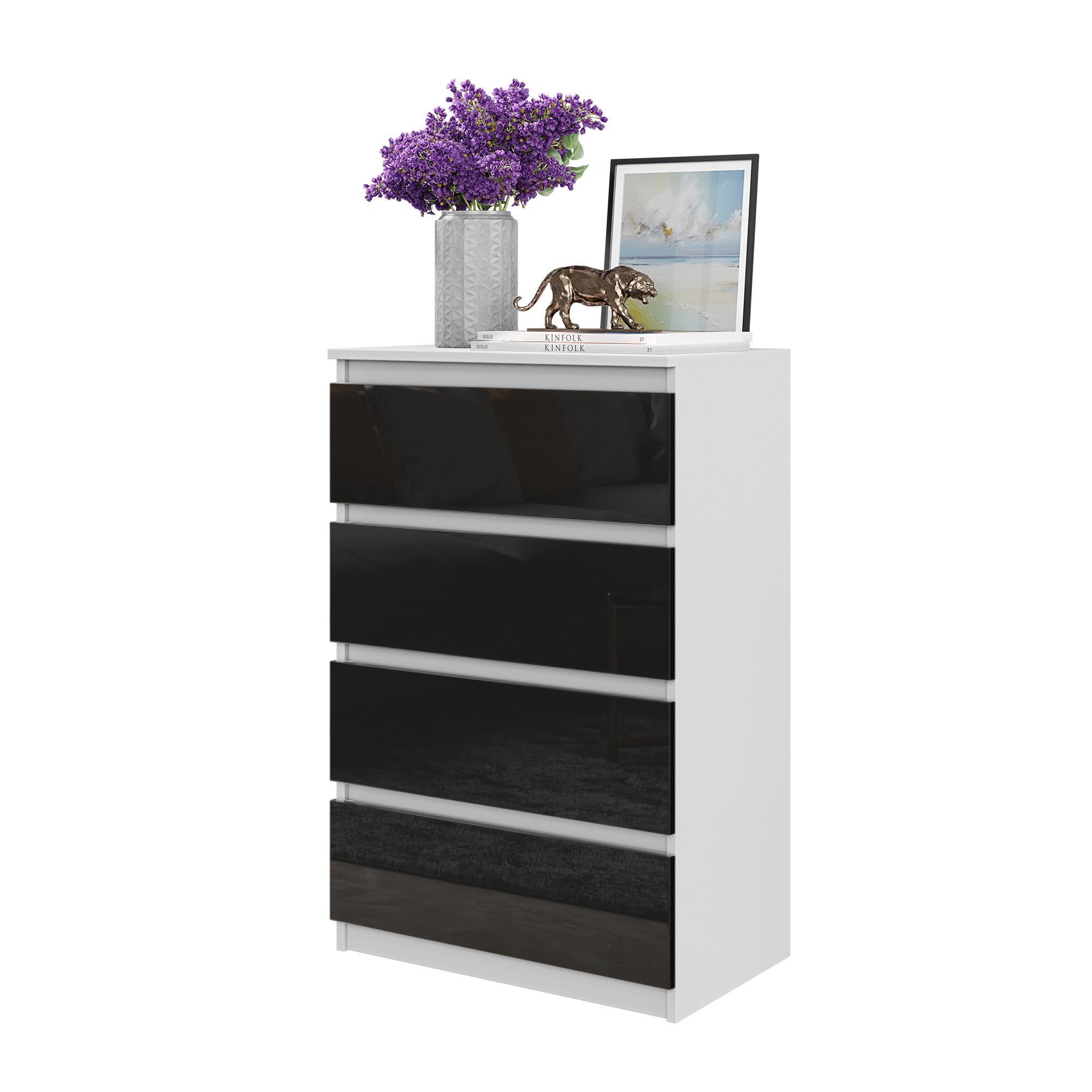 Furnica Kommode GABRIEL 4 Schubladen - Weiß Matt H92cm B60cm T33cm