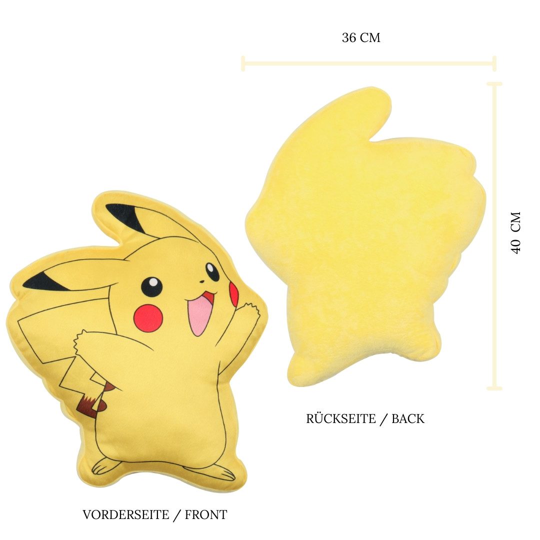 MTOnlinehandel Dekokissen Pokemon Geschenk, Pikachu Kissen 40x40cm, Kuscheltier, ideal für Sofa oder Leseecke, passend zur Bettwäsche