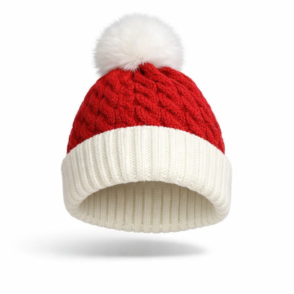 Deggelbam Bommelmütze Gestrickte Wintermütze Nikolausmütze mit Bommel (Nikolausmütze, Weihnachtsmütze, Bommelmütze, Santa) Hochwertig gestrickt - Warm und dick