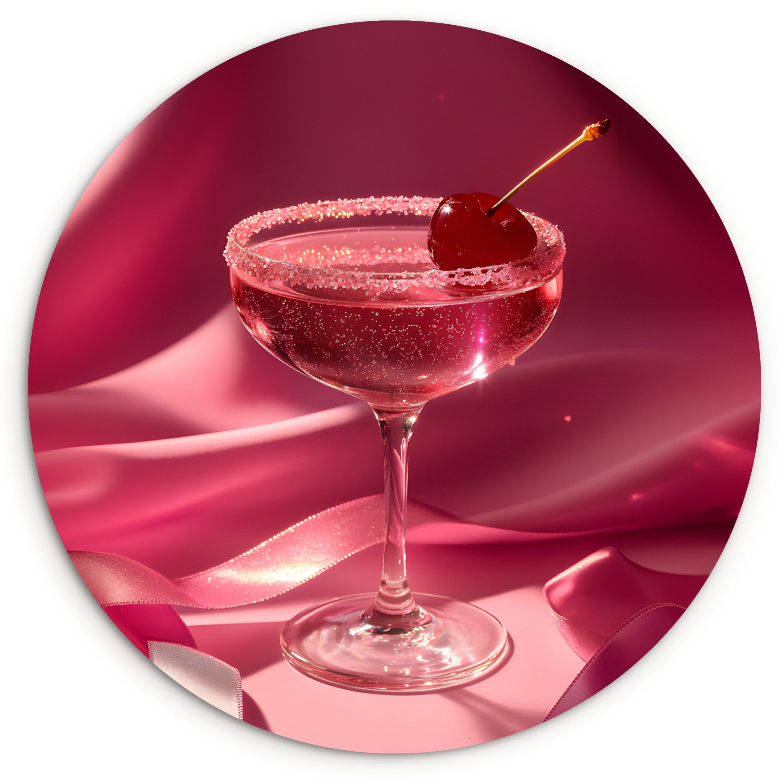 MuchoWow Gemälde Cocktail - Rosa - Luxe, Fotodruck (1 St), Kreis Wanddekoration, Rundes Wandbild, 30x30 cm