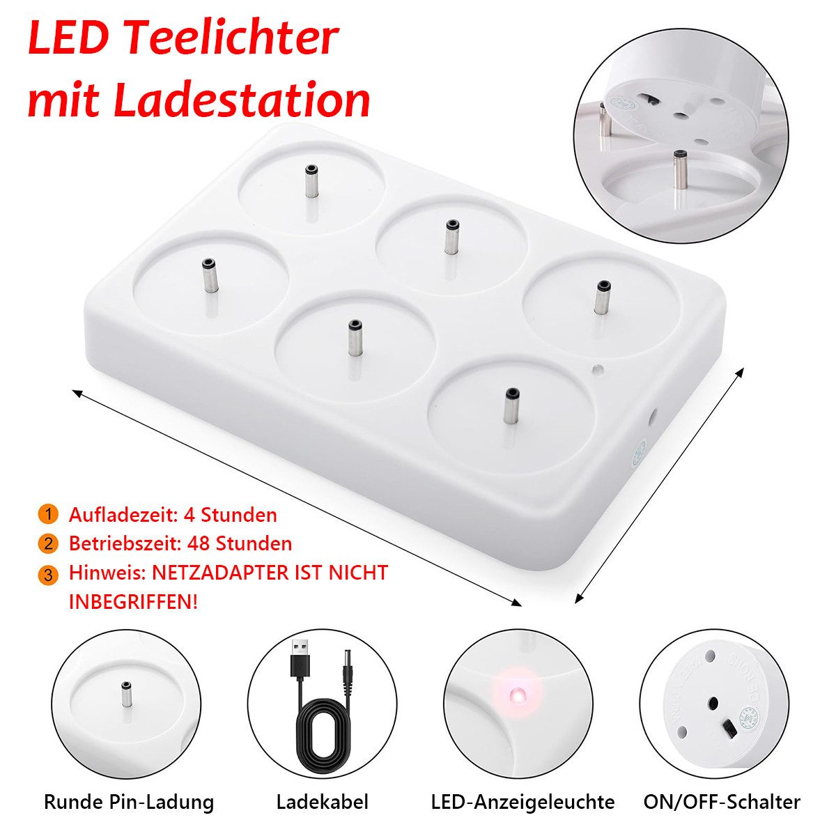 Welikera LED-Kerze 6er Pack LED Kerzen,LED Teelichter mit Ferntimer,USB-Lad günstig online kaufen