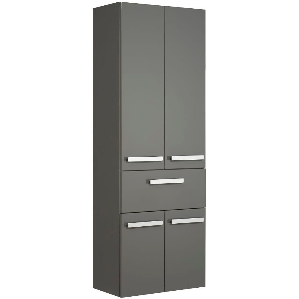 Lomadox Hochschrank FES-4005-66 Badmöbel Hochglanz Lack Steingrau mit Wäschekippern - : 60/168/33cm