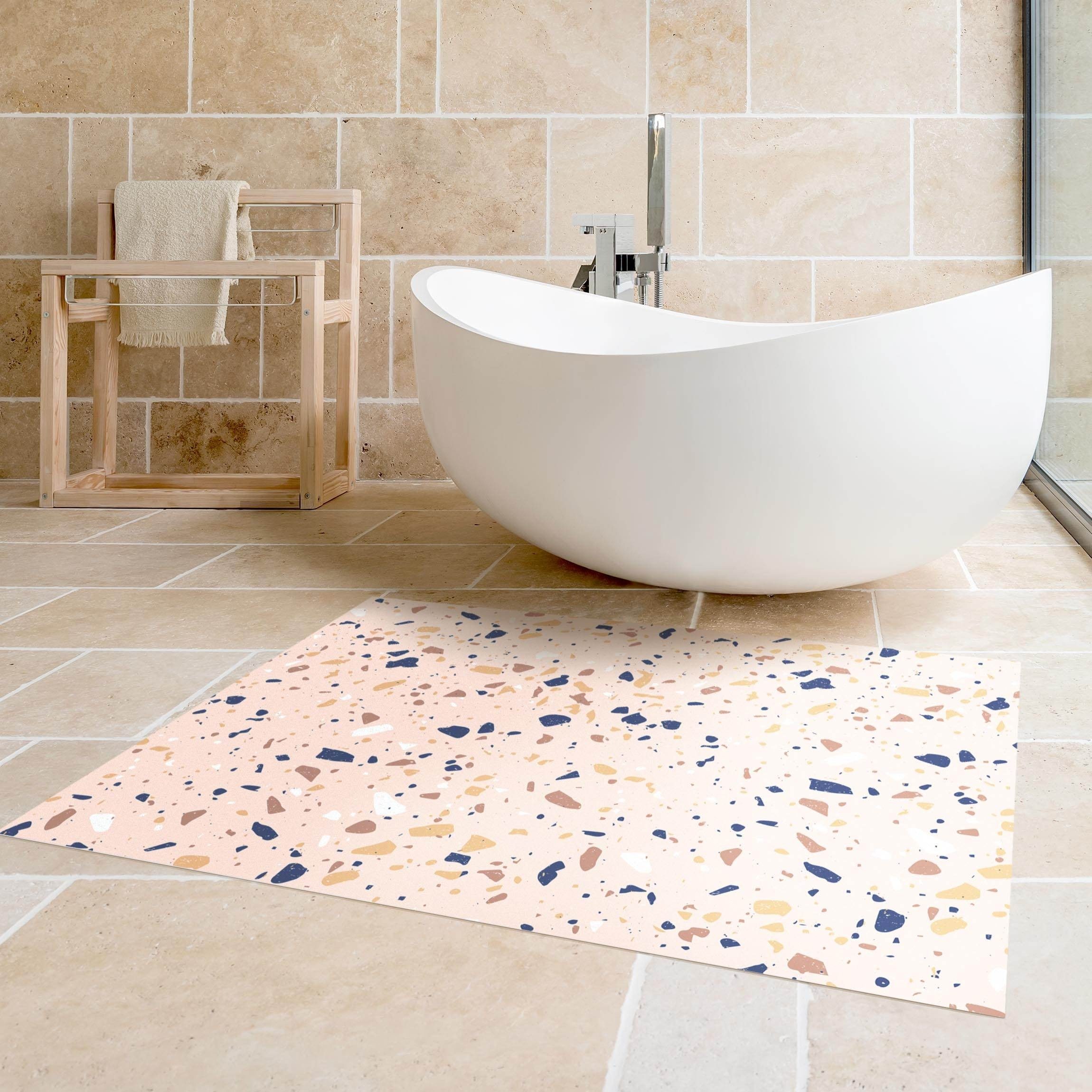 Bilderdepot24 Teppich Vinyl Wohnzimmer Schlafzimmer Flur Küche Muster Terrazzo, rechteckig - beige glatt, nass wischbar (Küche, Tierhaare) - Saugroboter & Boden – Bild 4 von 5