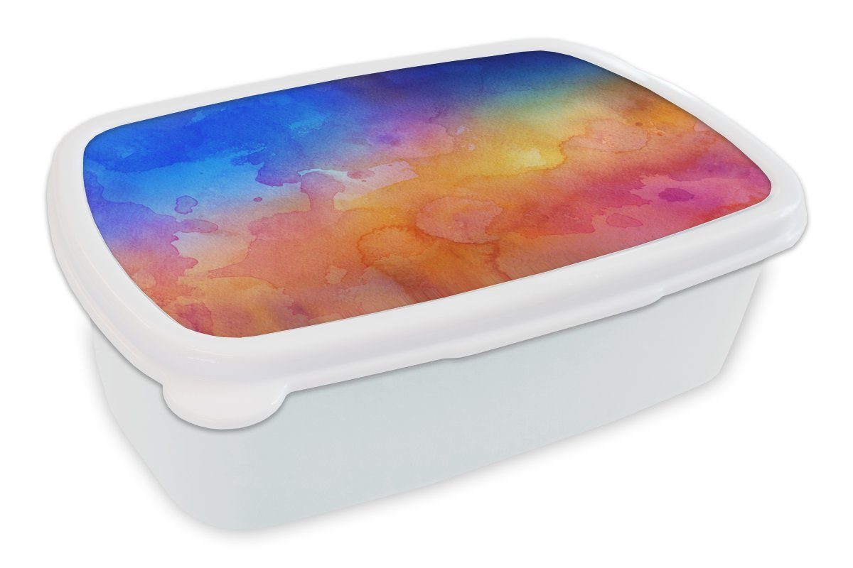 MuchoWow Lunchbox Wasserfarben - Gelb - Blau - Orange, Kunststoff, (2-tlg), Brotbox für Kinder und Erwachsene, Brotdose, für Jungs und Mädchen weiß