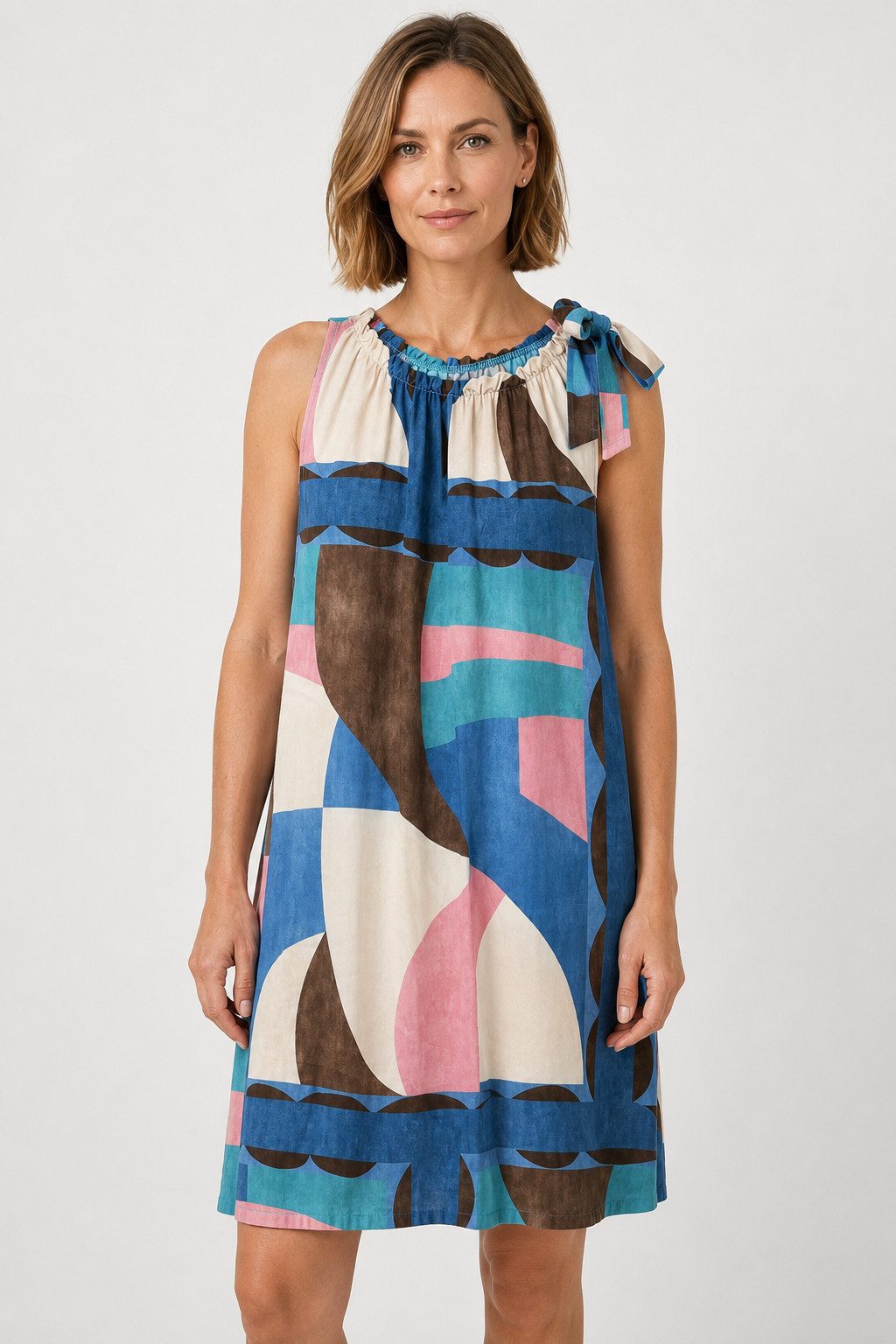 ITALY VIBES Sommerkleid - weiches Etuikleid mit abstraktem Print und Band - Damenkleid ONE SIZE - passend von Größen S bis L
