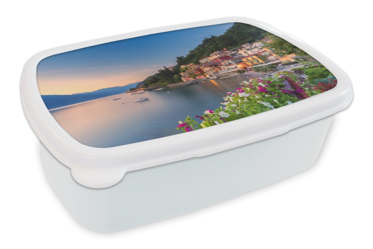 und (2-tlg), MuchoWow Sonnenuntergang - See, für Italien für weiß Kunststoff, Mädchen Jungs Brotdose, Kinder - und Erwachsene, Brotbox Lunchbox