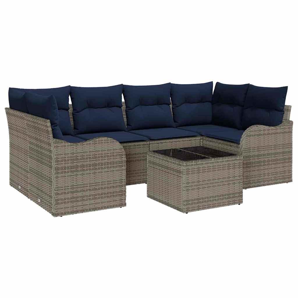vidaXL Loungesofa Gartensofa-set Grau 55 x 55 x 37 cm Poly-Rattan, 7 Teile
