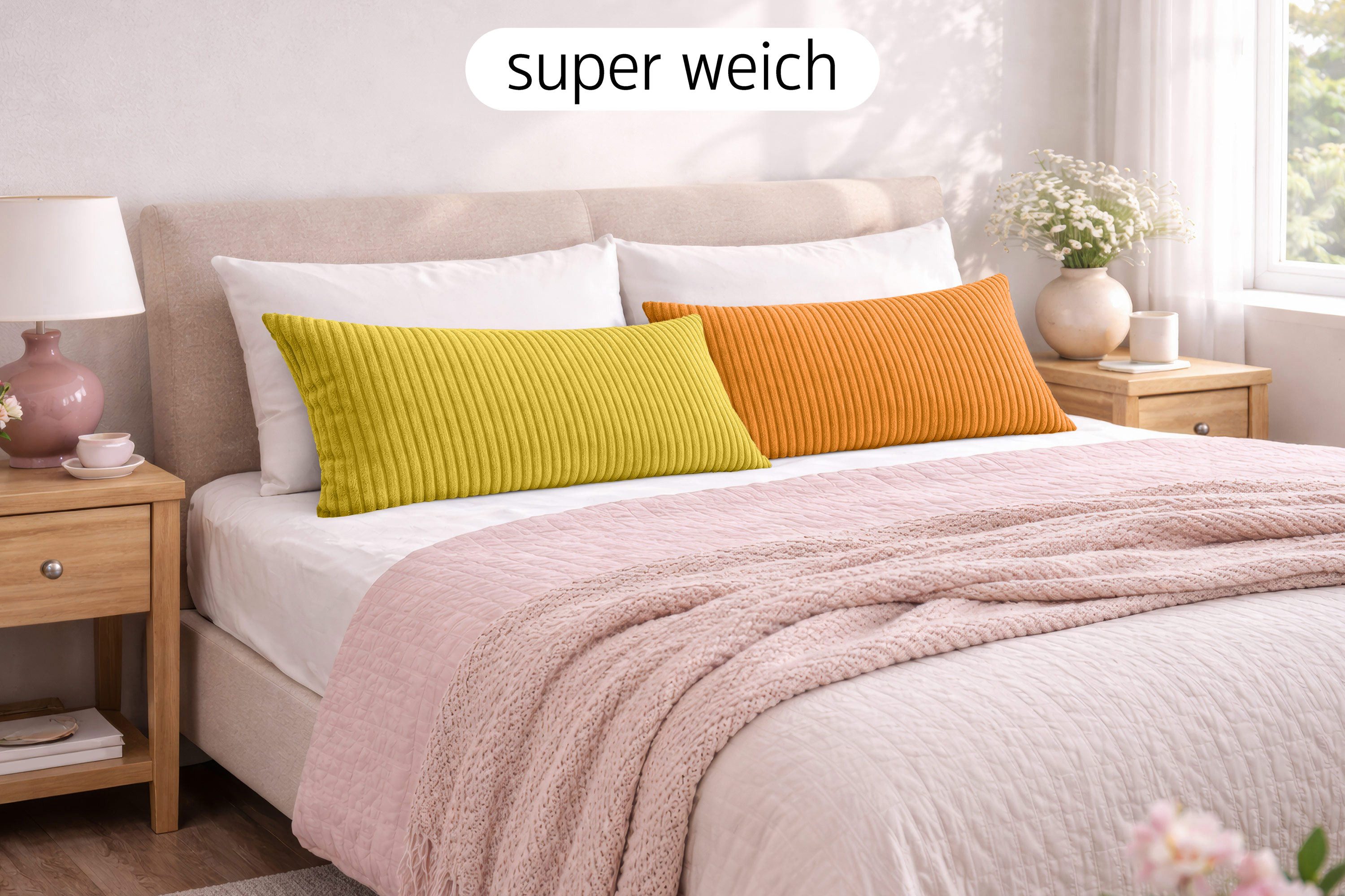 Amilian Kissenbezüge 40x80 cm 2er Set Cord-Optik Hotelverschluss - Zierkissenhülle Sofa, weich, pflegeleicht, formstabil