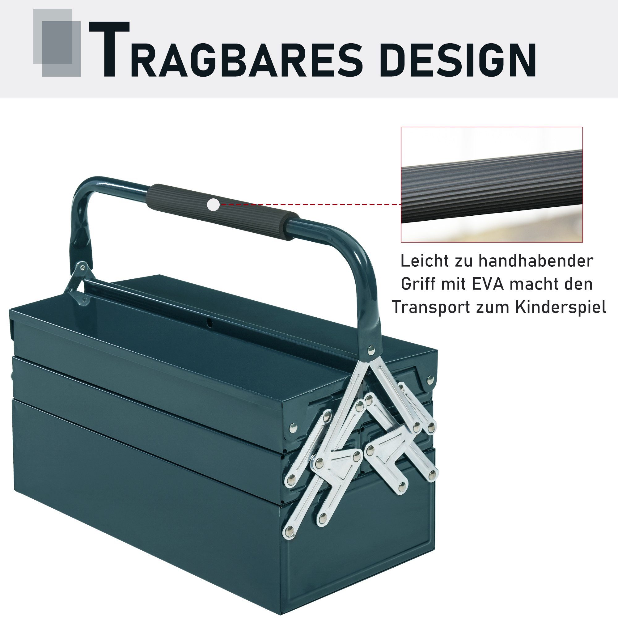 Durhand Werkzeugbox Werkzeugkasten (Set, 1 5 mit St., 34.5cm aufklappbar Werkzeugkasten), x 45 Stahl Fächer x 20 1 x
