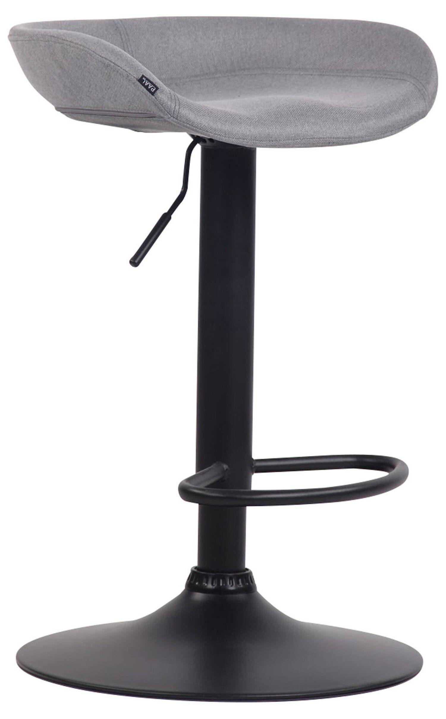 TPFLiving Barhocker Anna mit angenehmer Fußstütze (Barstuhl Hocker für Theke & Küche - 360° drehbar und höhenverstellbar), Gestell Metall schwarz - Sitzfläche: Stoff Grau