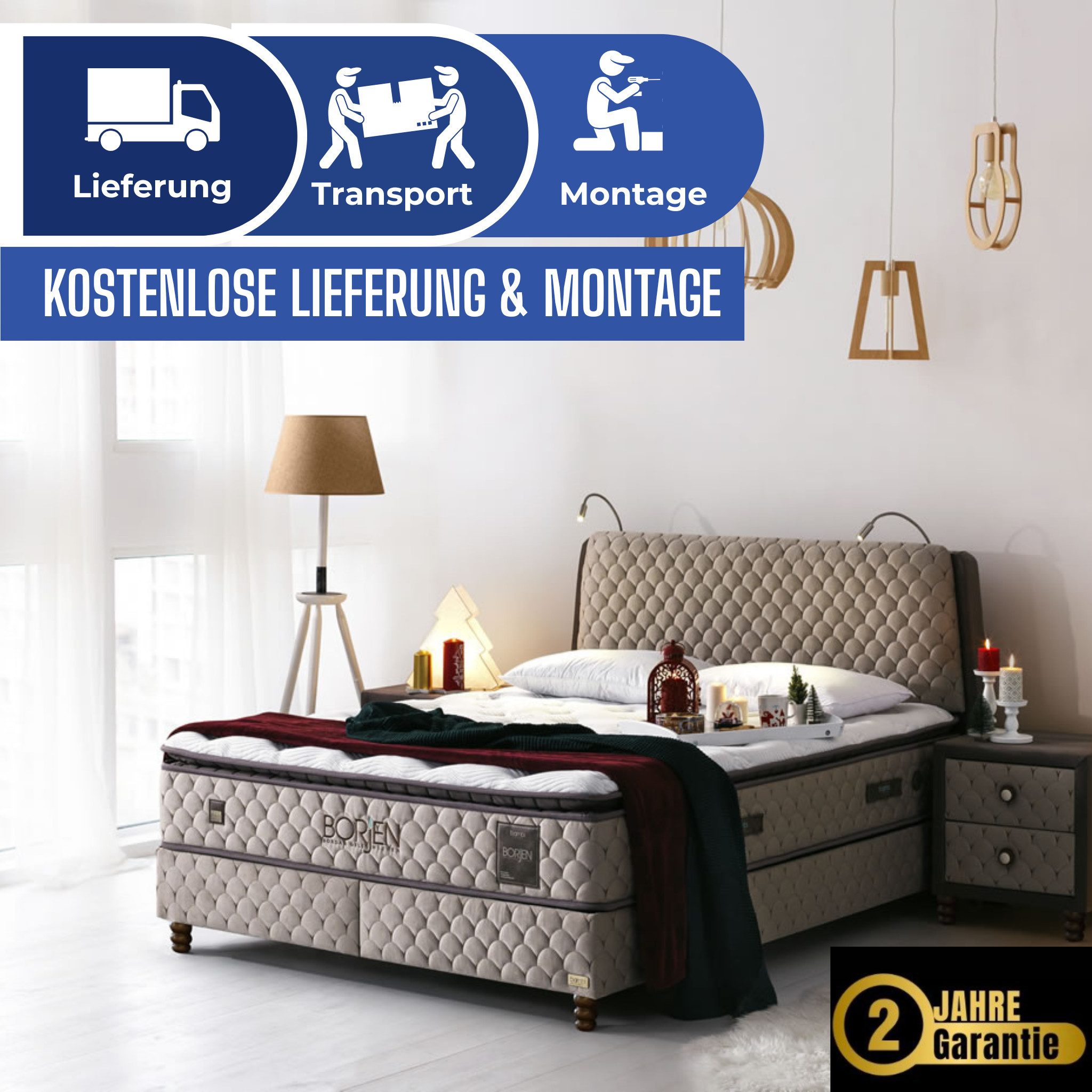 Bambi Boxspringbett Stauraumbett inkl. Matratze Boxspringbett 180x200 - 90x200 Borjen