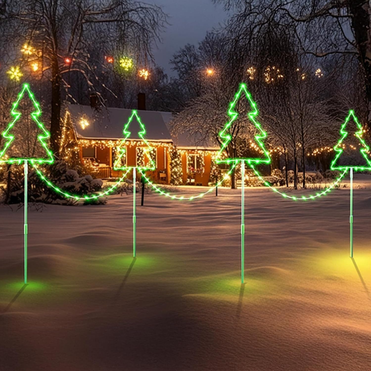 Quntis LED-Lichterkette Weihnachtsdeko Gartenstecker mit Timer, Weihnachtsbeleuchtung Garten, 4er Set Weihnachtsbäume mit stecker für Weihnachten Außen Wege Rasen