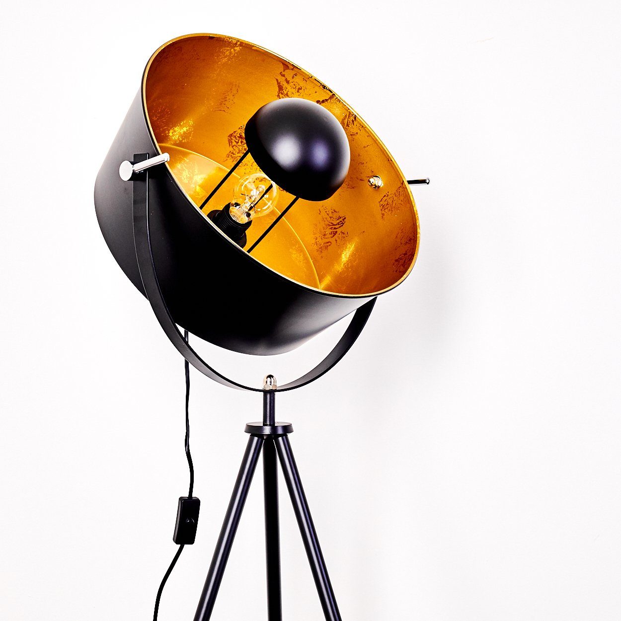 hofstein Stehlampe im E27, aus Schwarz/Gold ohne Bodenleuchte Leuchtmittel, aus Retro-Design Metall, Metall, verstellbare »Ghedi« Gestell Ø40cm, Stehleuchte