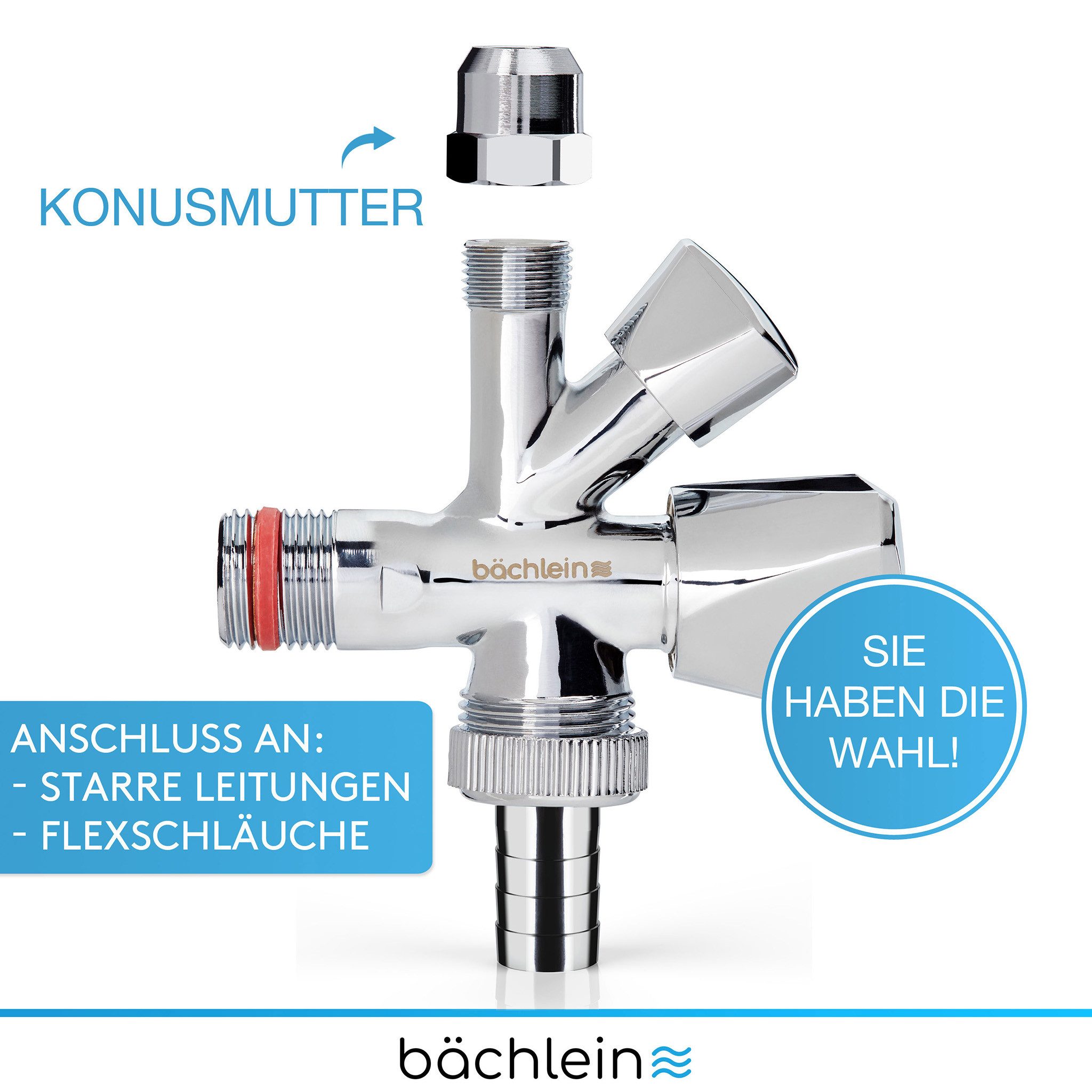Bächlein Geräteventil Kombi-Eckventil - 3 Wege Auslaufventil, Chrom