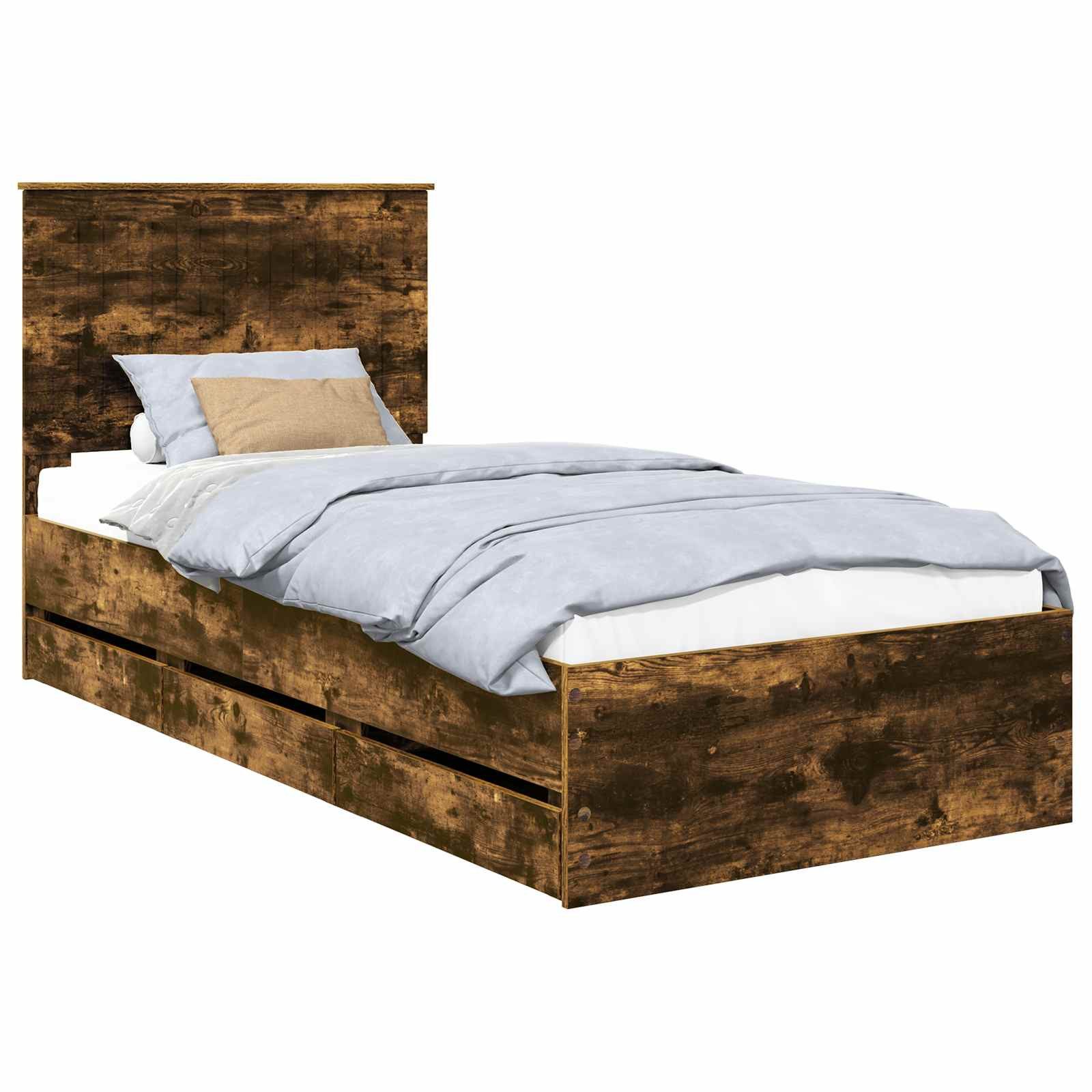 vidaXL Bett Bettrahmen Geräucherte Eiche 90 x 200 cm Ingenieurs Holz (1-tlg)
