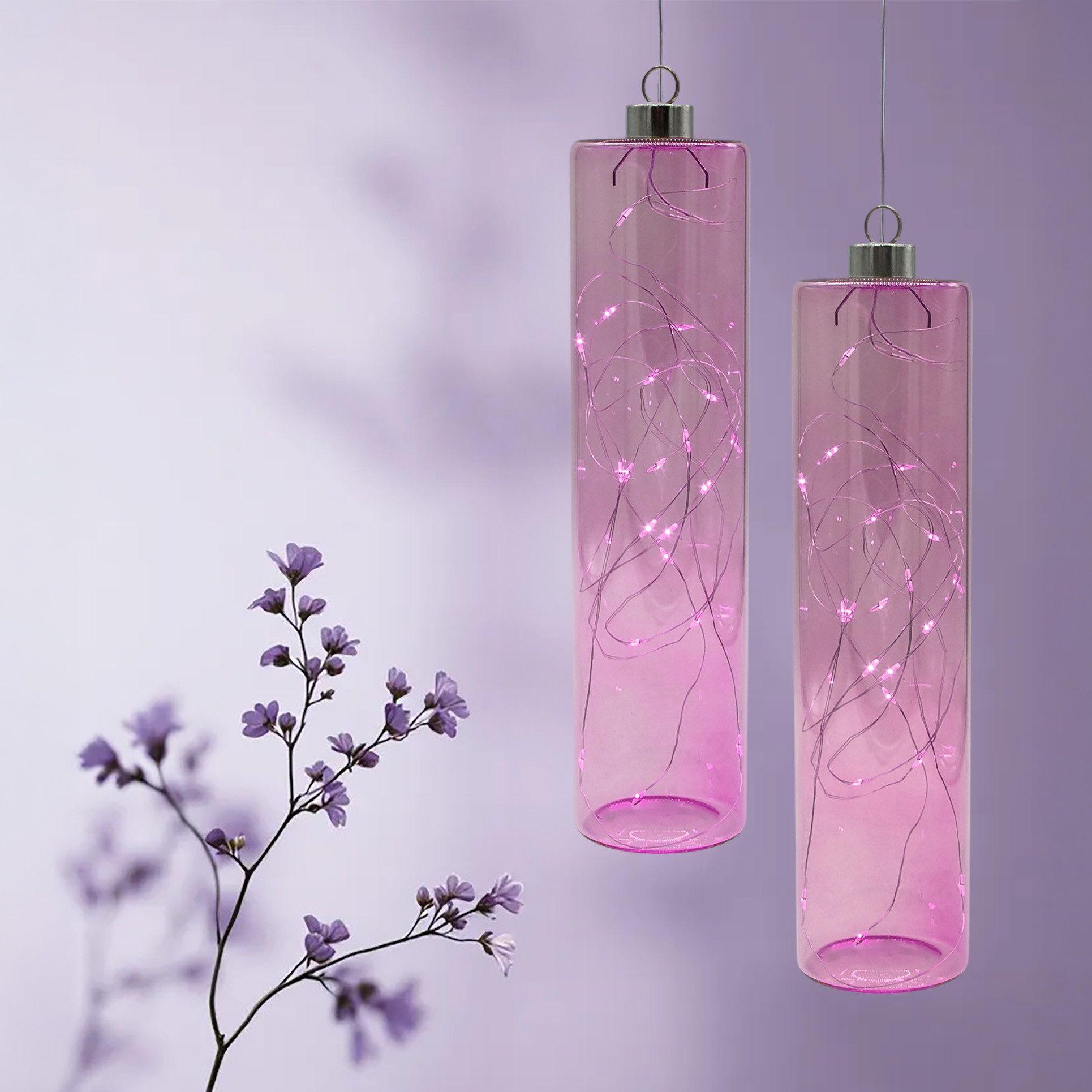 Spetebo LED Pendelleuchte Glas - 24 x 6 cm, mit Timer, LED fest integriert, warm weiß, Hängelampe Batterie betrieben